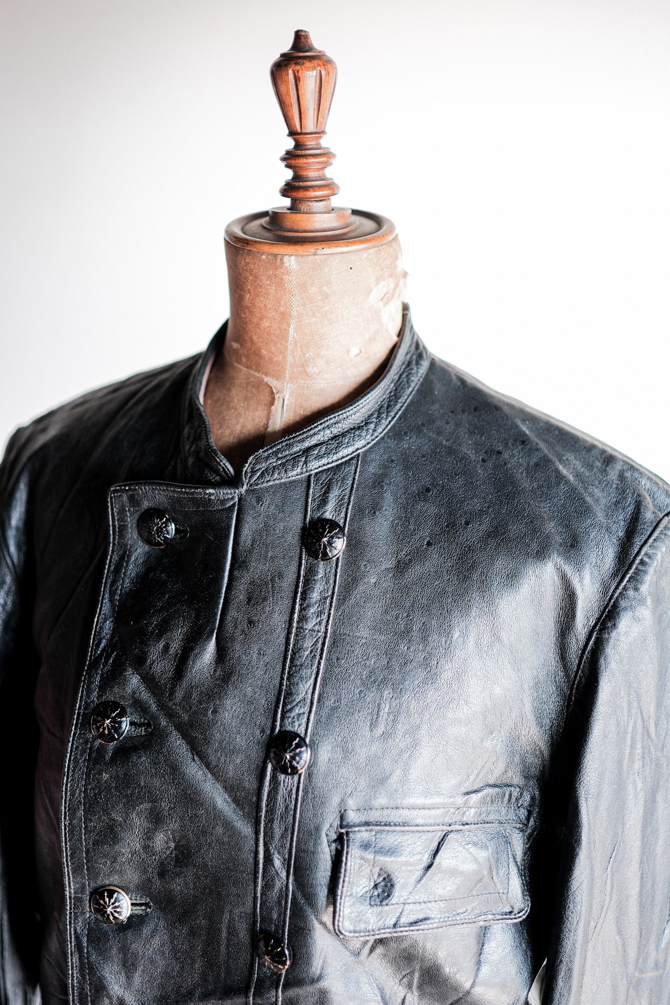 【~40's】Swedish Vintage Double Breasted Leather Jacket