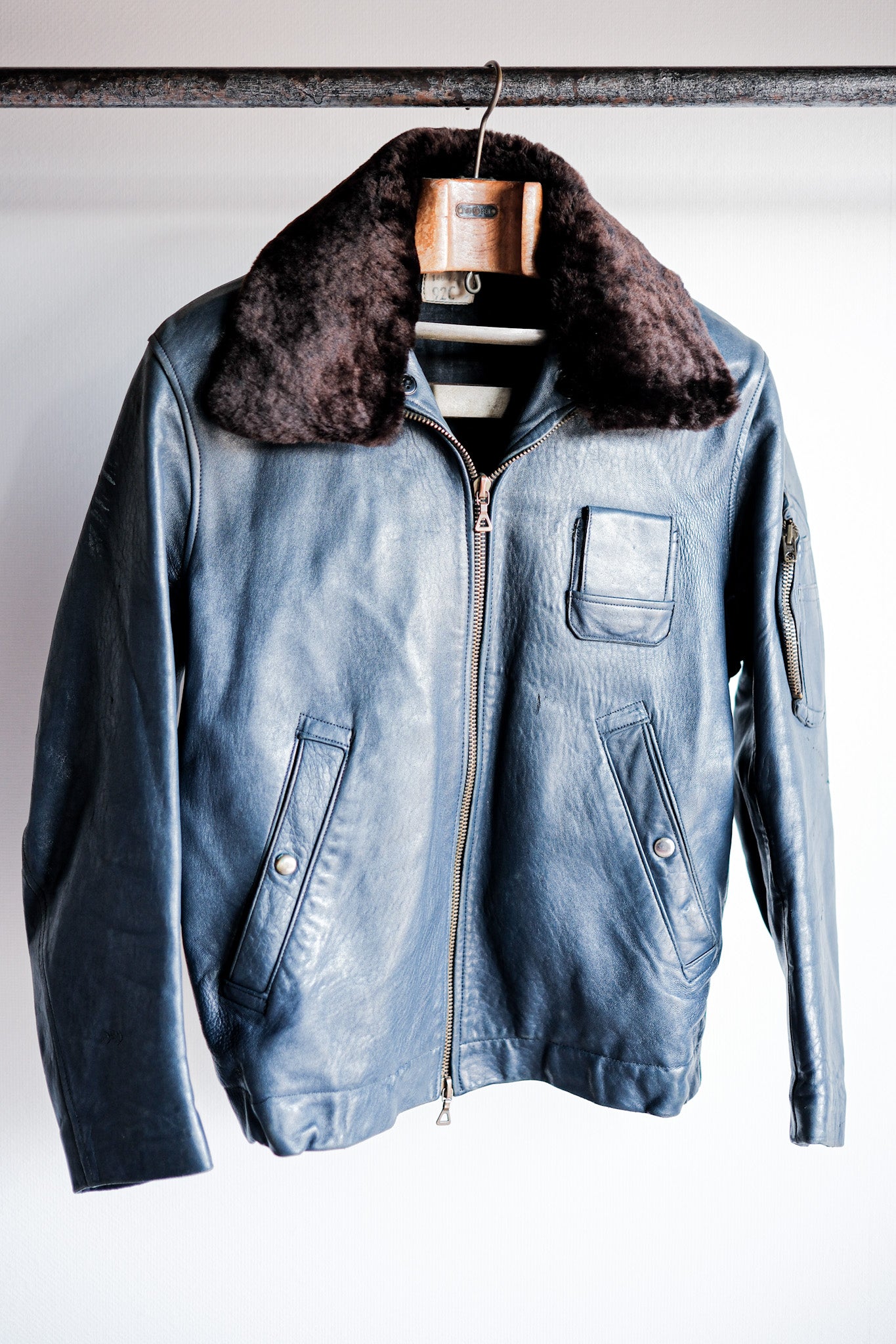 【~70's】French Air Force Pilot Leather Jacket Size.92C