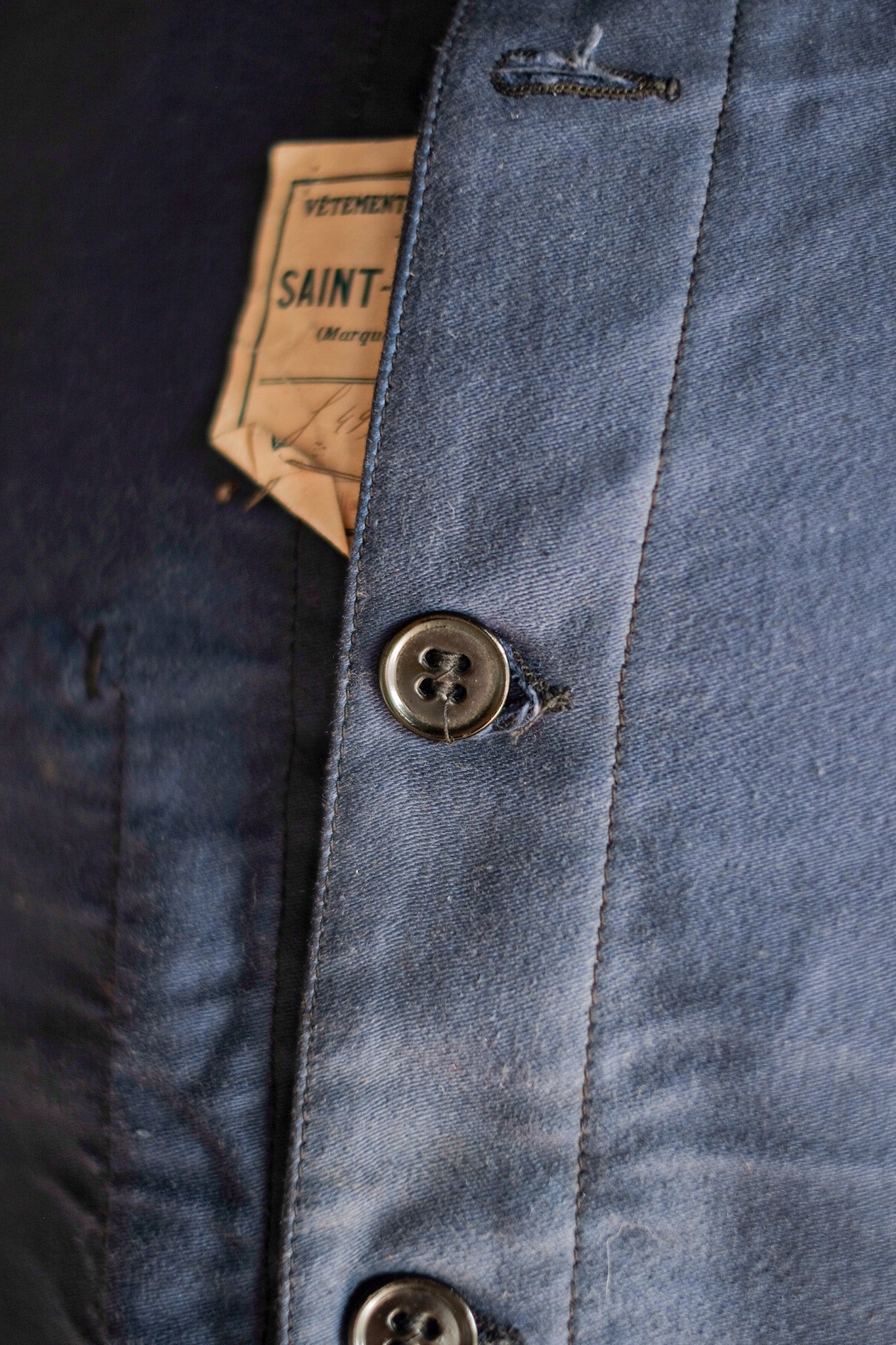 【~30's】French Vintage Blue Moleskin Work Jacket "Dead Stock"