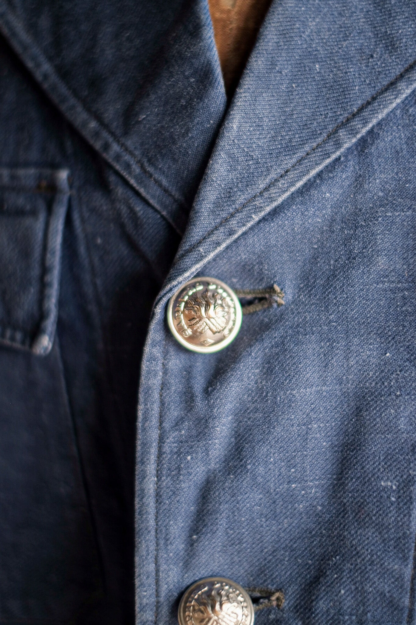 【~40's】French Vintage Indigo Metis Fireman Lapel Jacket