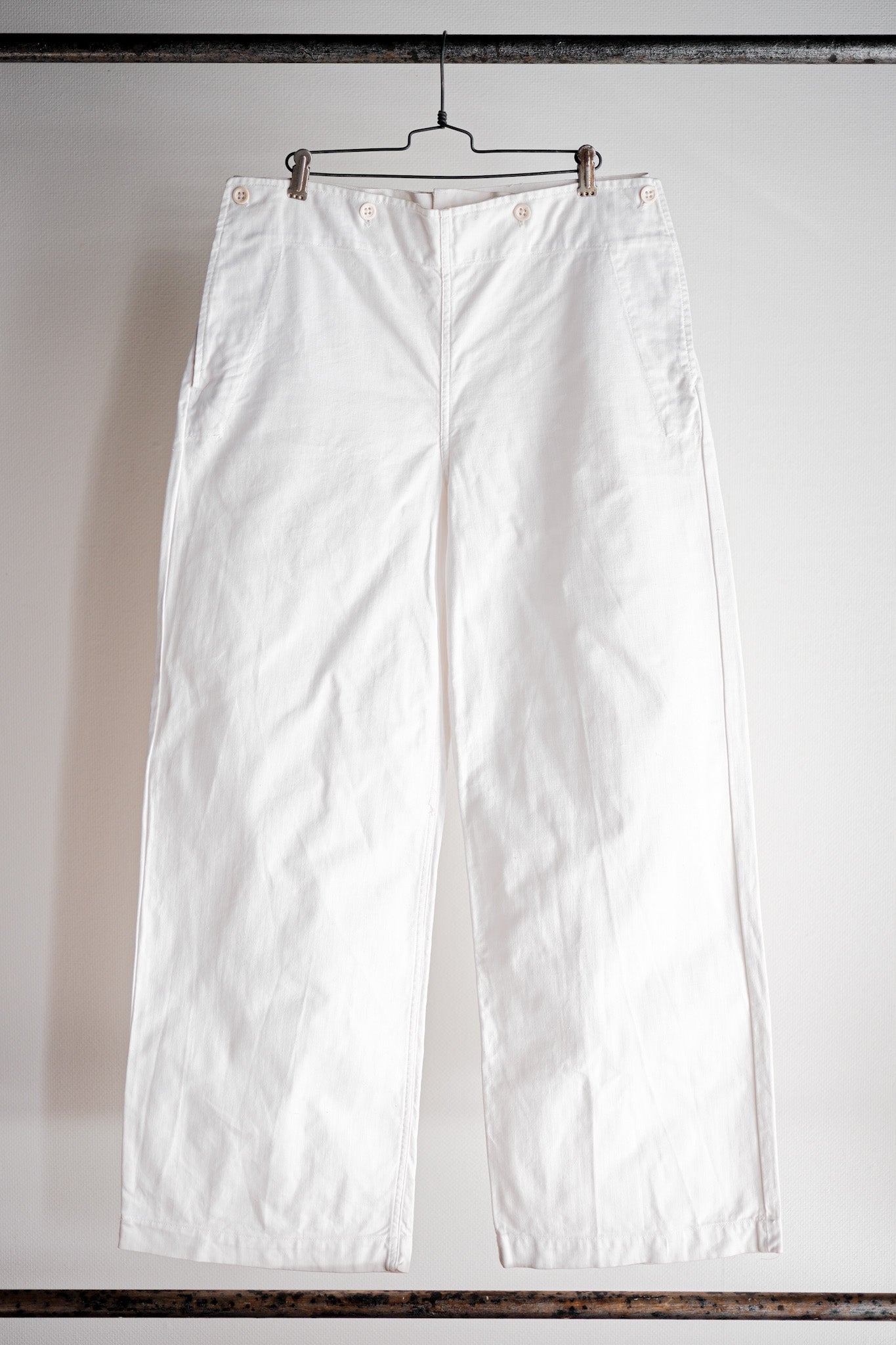 【~50's】French Navy White Linen Sailor Pants "Dead Stock"