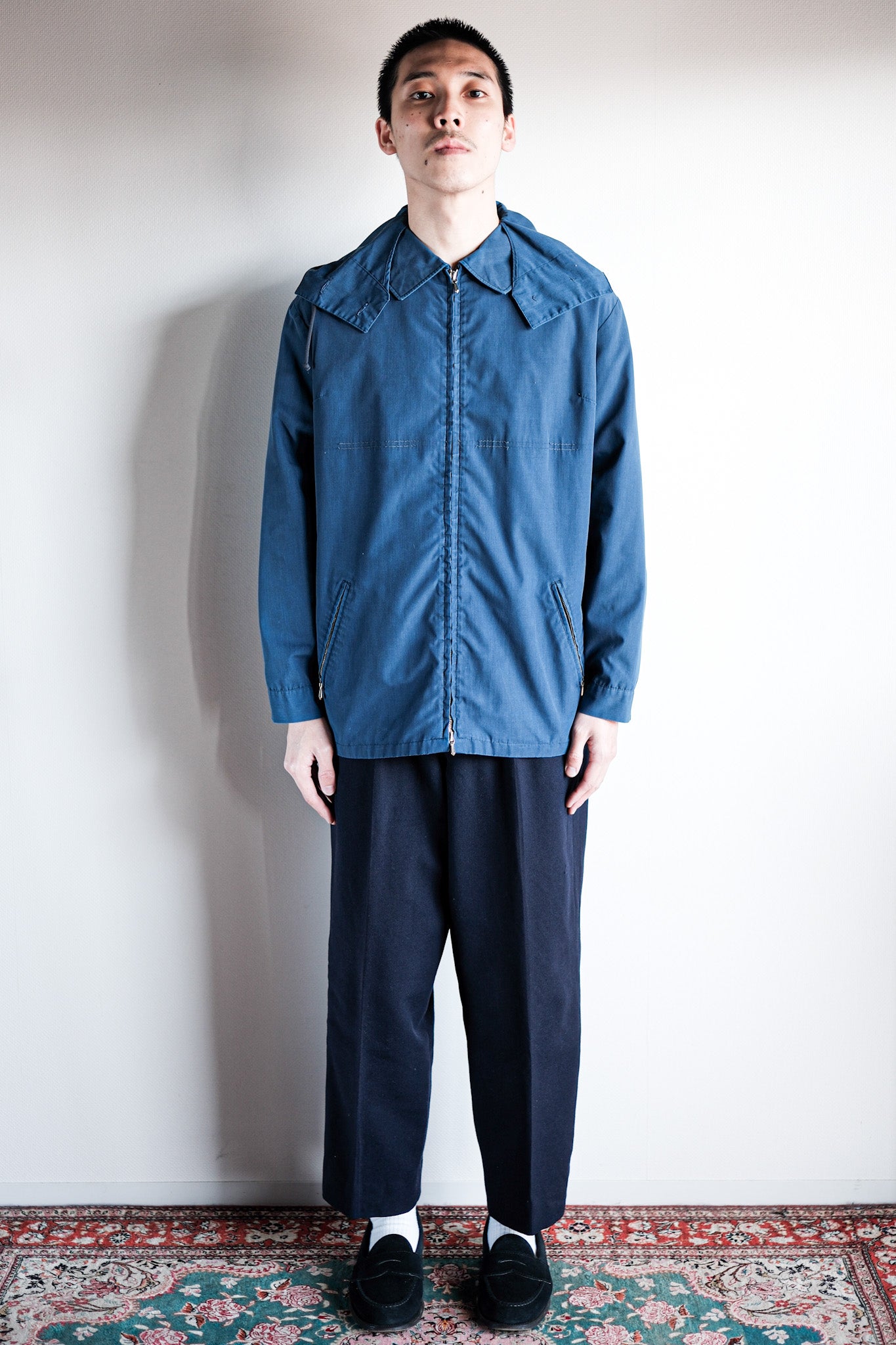【~50's】German Vintage Blue Cotton × Polyester Hooded Jacket