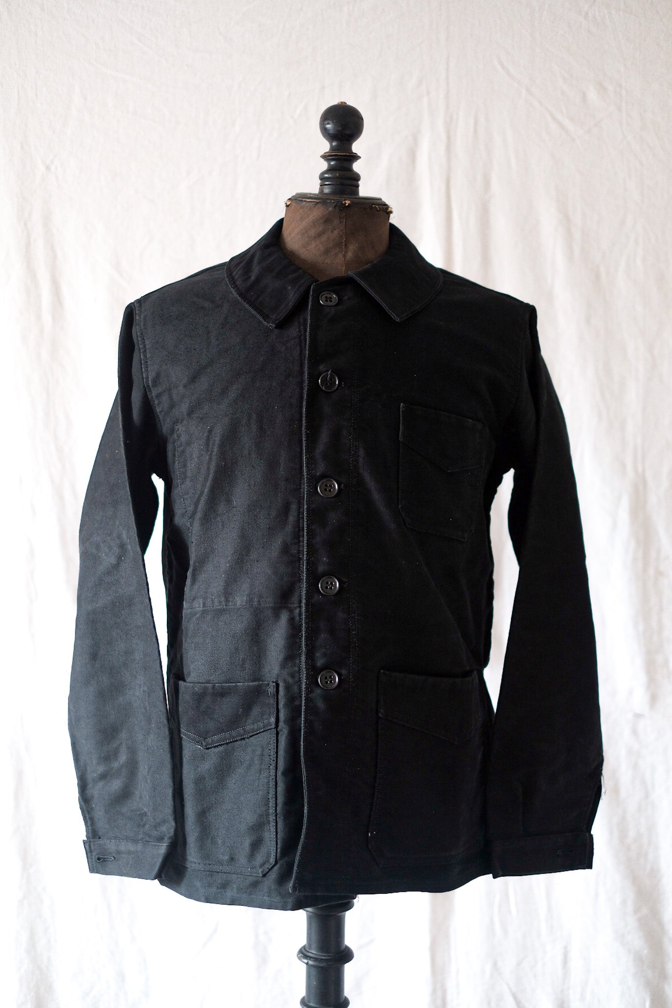 【~40's】French Vintage "Le Mont St. Michel" Black Moleskin Work Jacket
