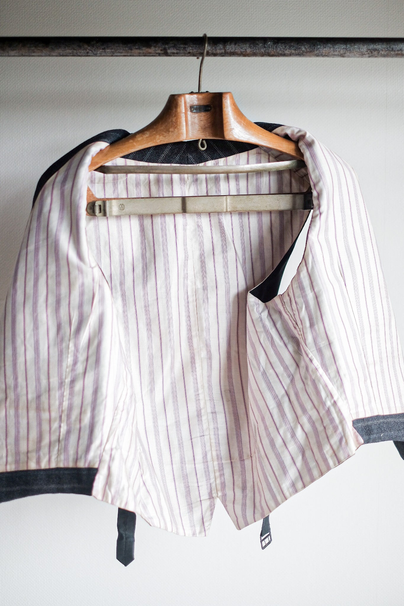 【~40's】French Vintage Gray Wool Striped Work Gilet