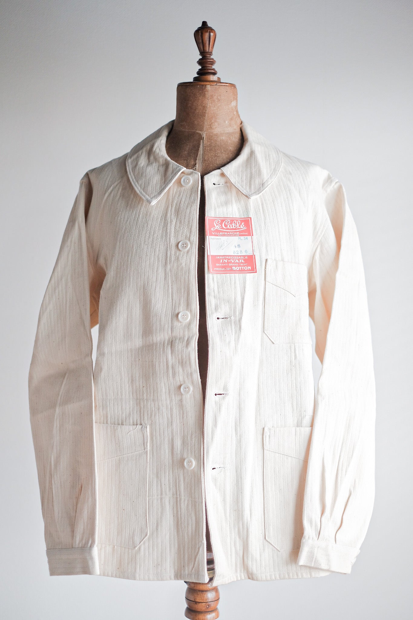 【~40’s】French Vintage White Cotton HBT Work Jacket “Dead Stock”