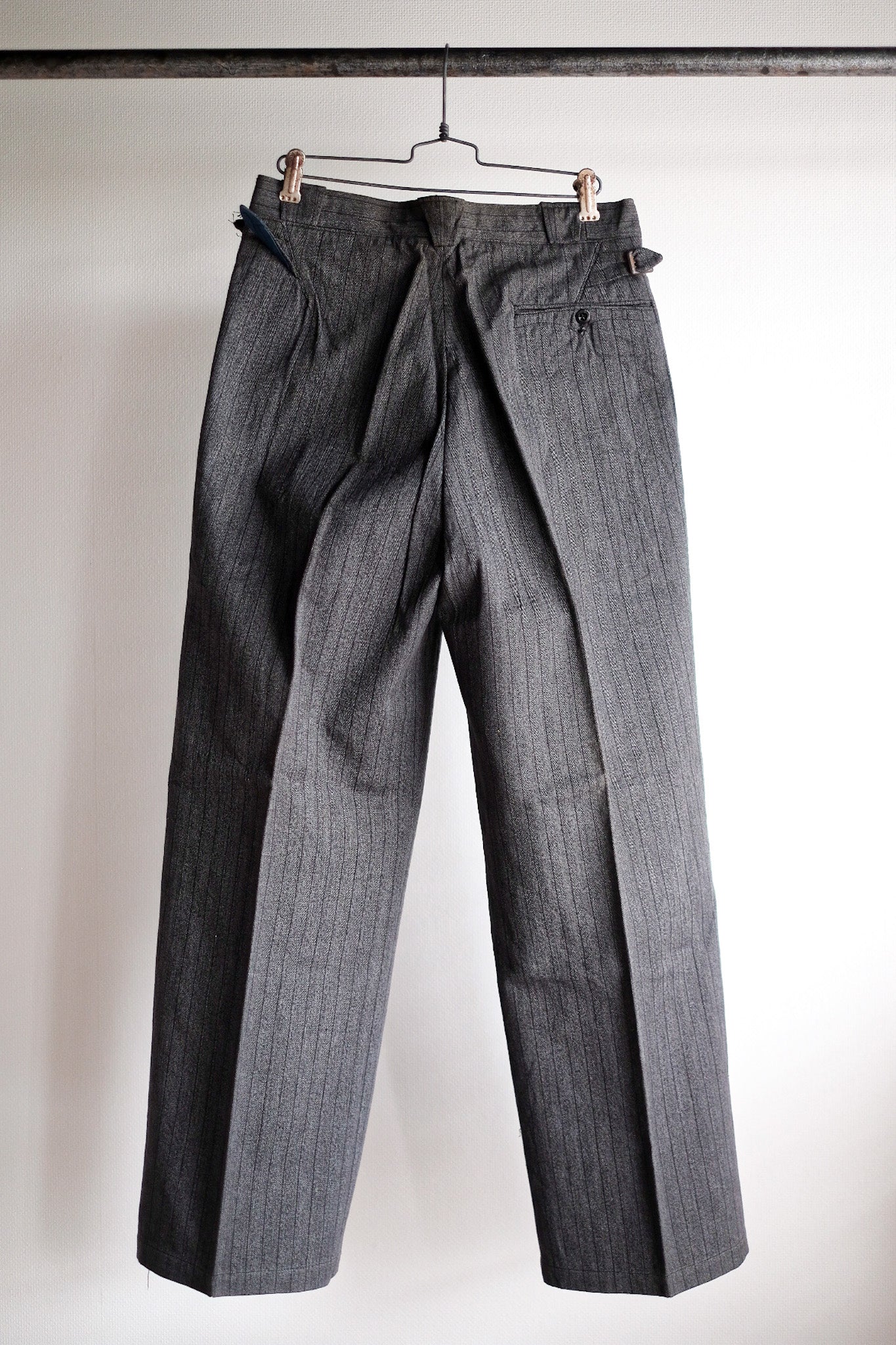 【~40's】French Vintage Salt & Pepper Cotton Striped Work Pants "Dead Stock"