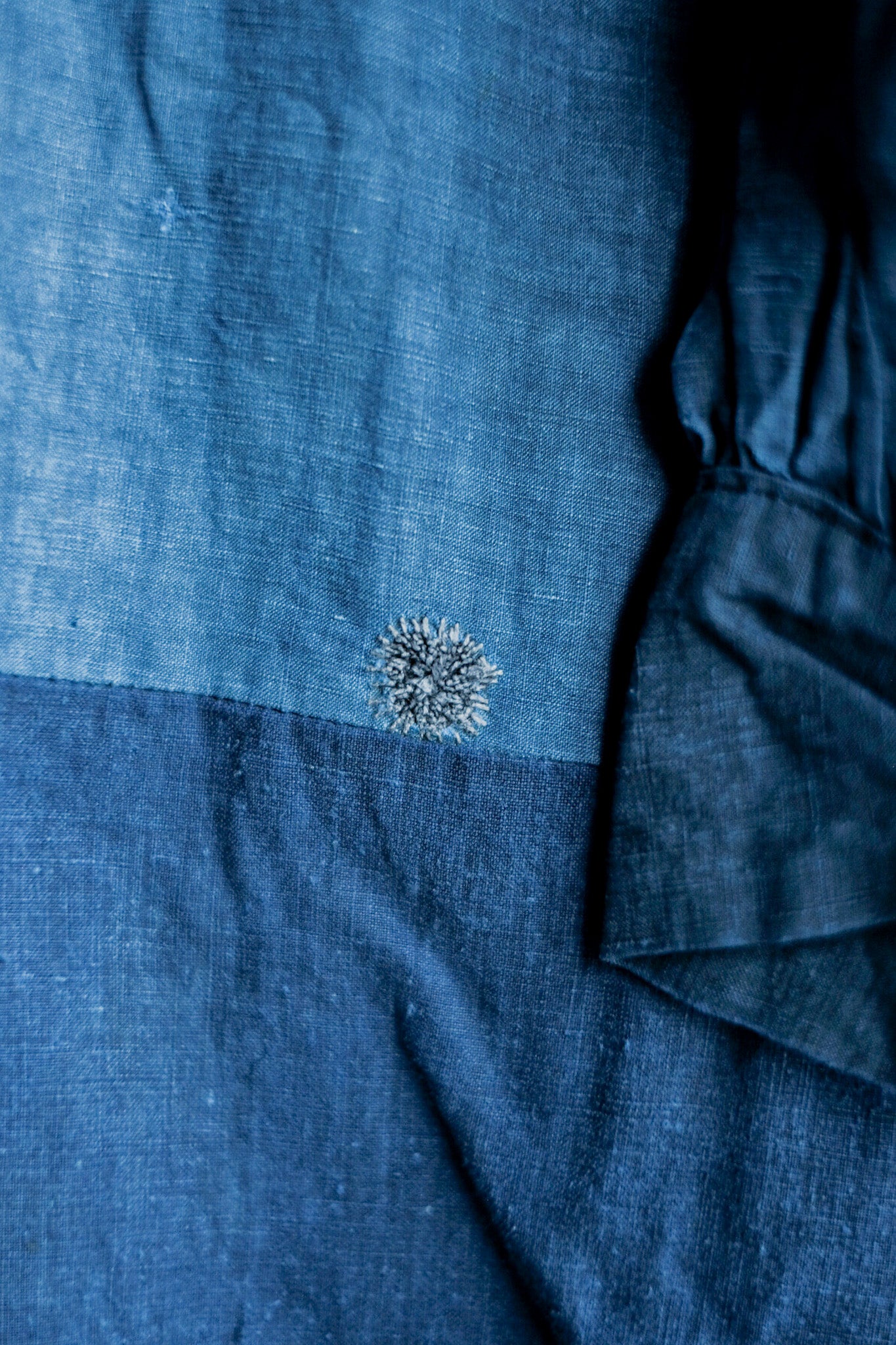 【Early 20th C】French Antique Indigo Linen Smock Open Type "Biaude"