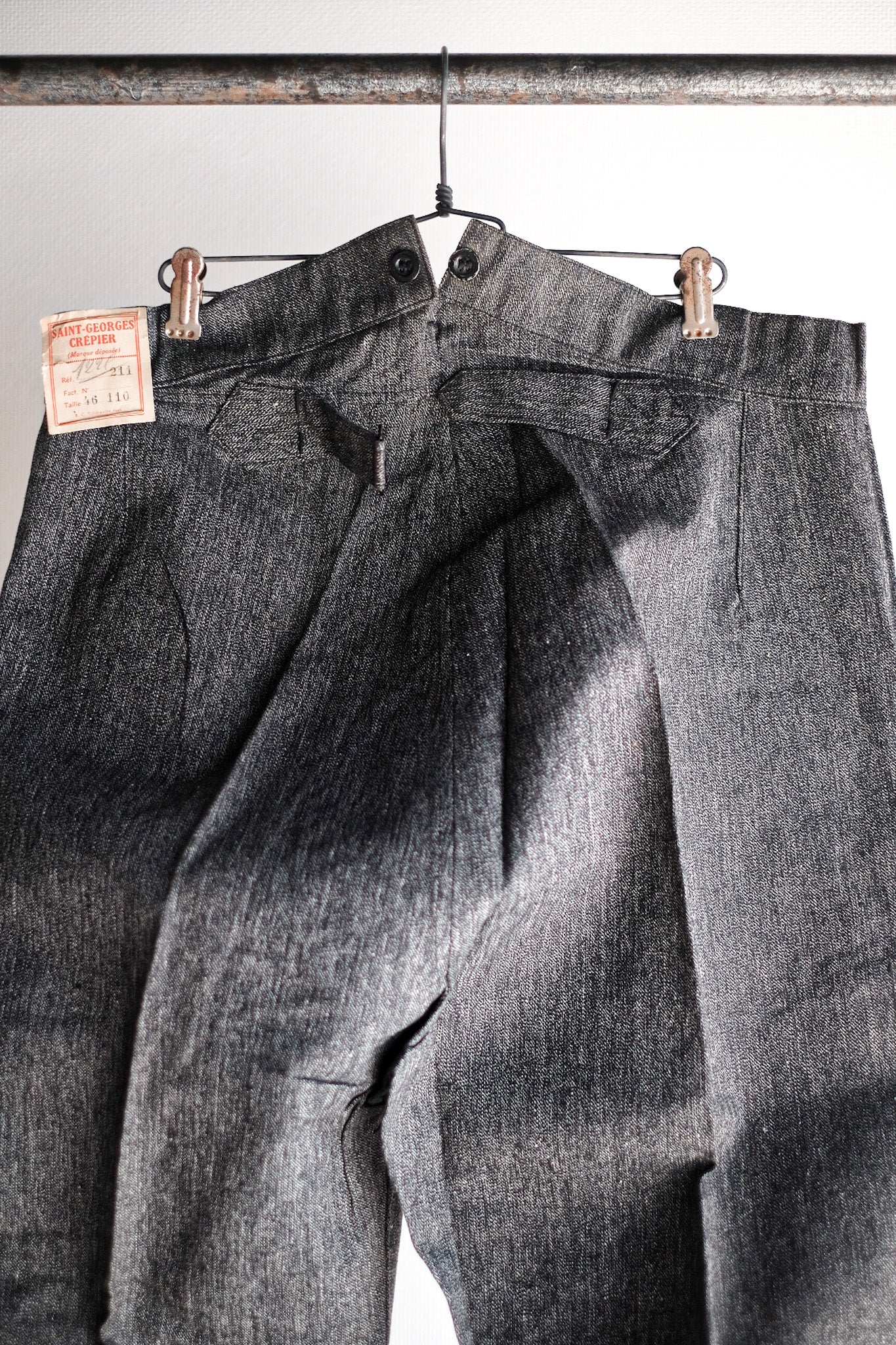 【~30's】French Vintage Black Chambray Work Pants "Dead Stock"