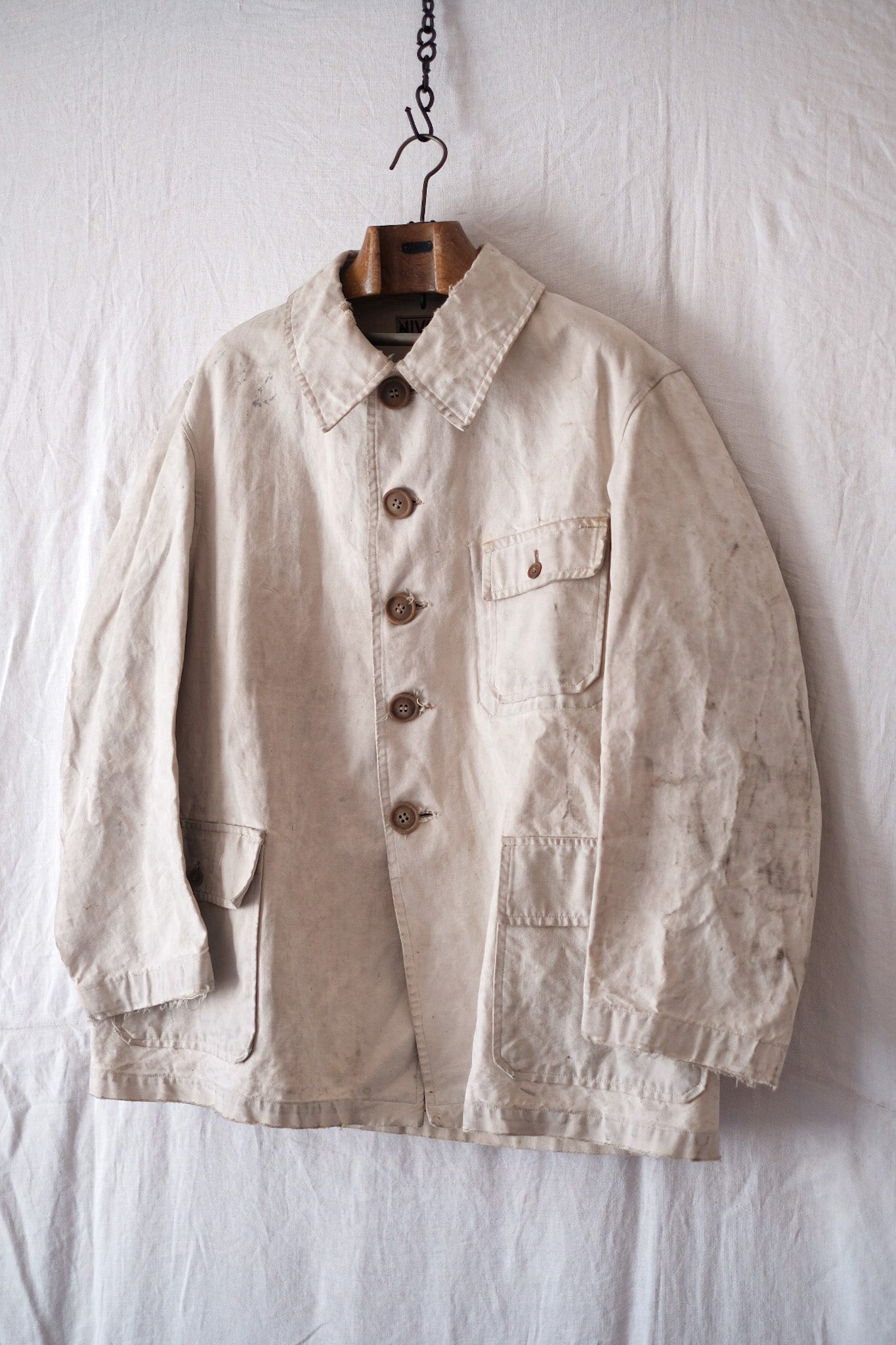 【~40's】French Vintage White Cotton Hunting Jacket