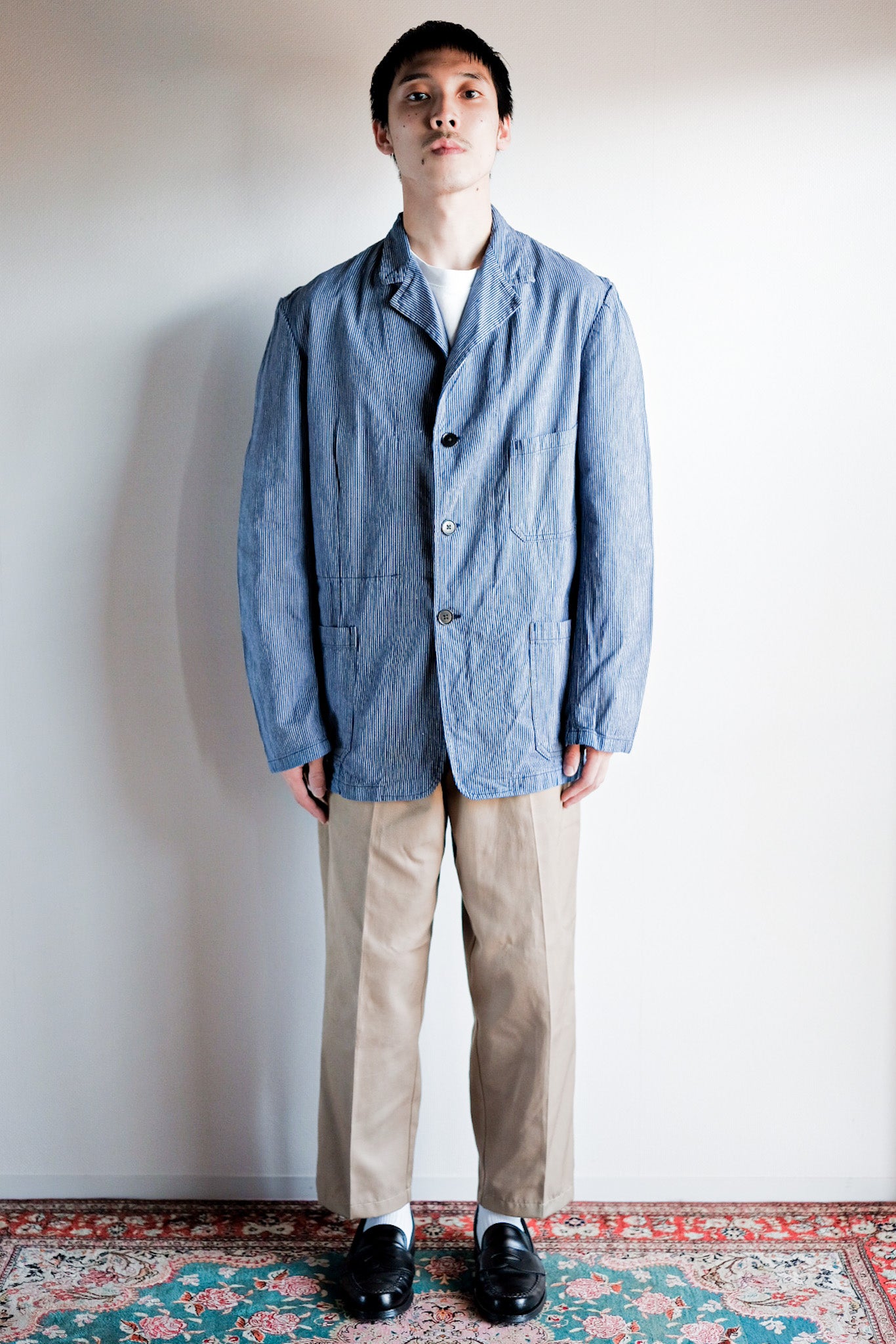 【~60's】French Vintage Cotton Striped Work Jacket "AU MOLINEL"