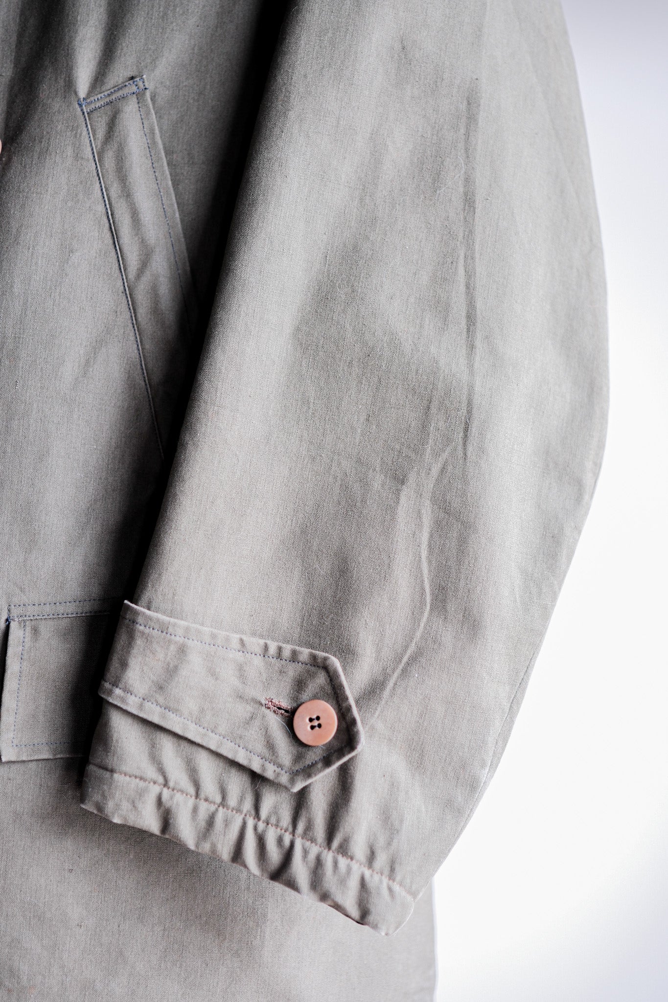 【~40's】French Vintage Shawl Collar Green Cotton Canvas Mackinaw Coat