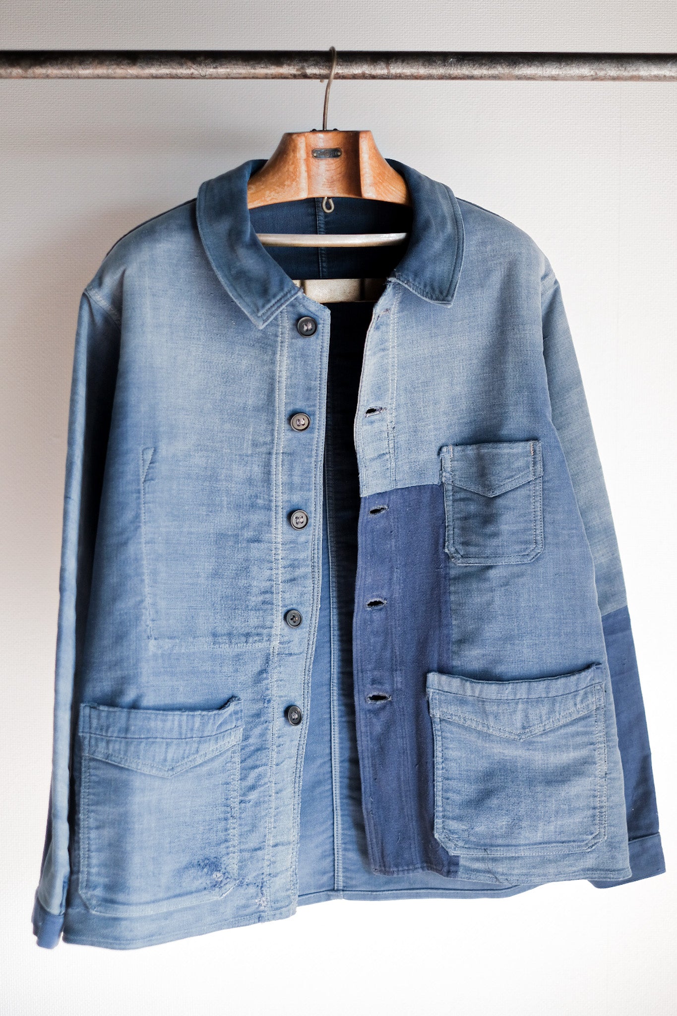 【~40's】French Vintage Blue Moleskin Work Jacket "Le Mont St. Michel"