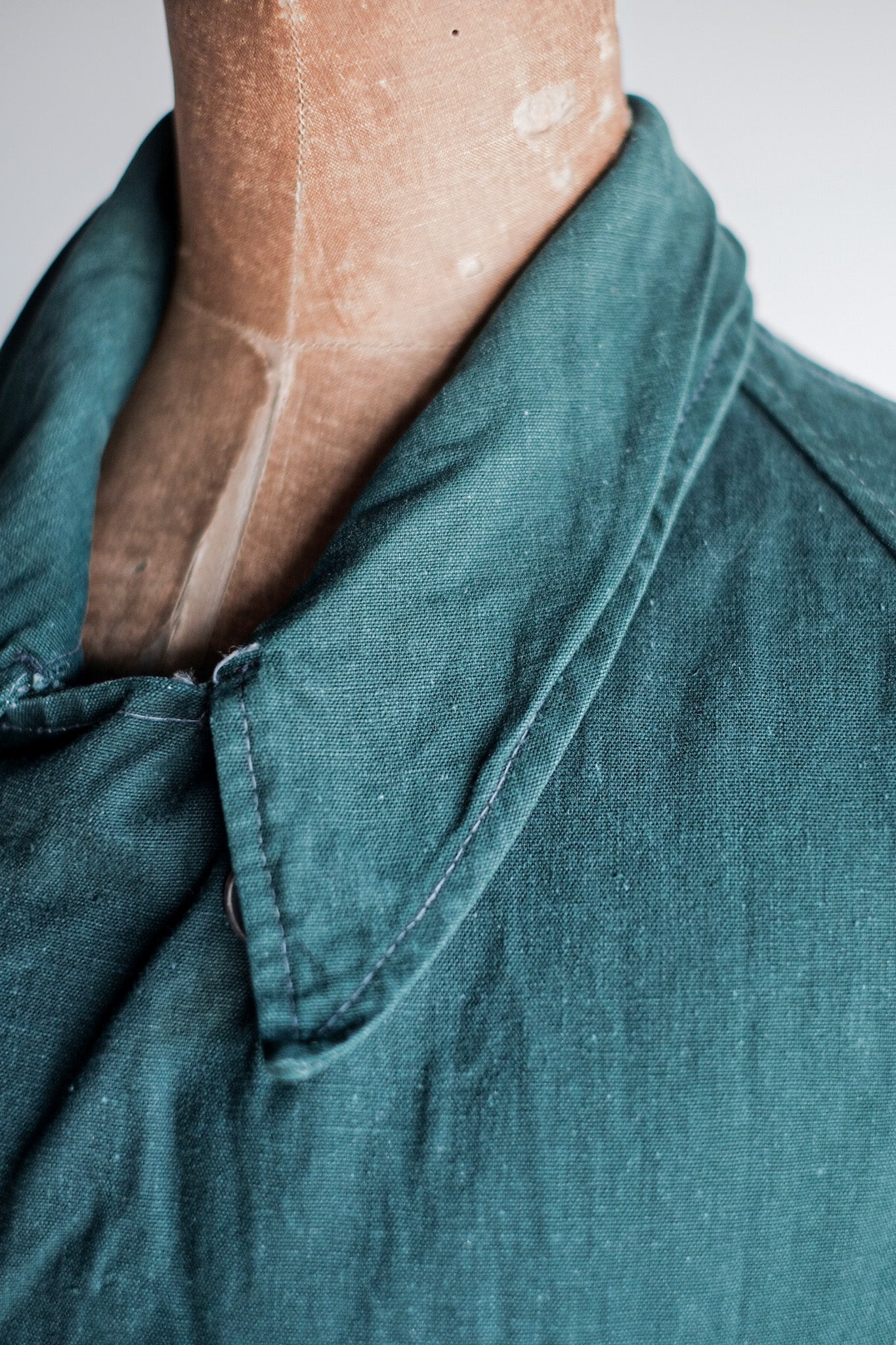 【~40's】French Army Double Breasted Green Linen Canvas Jacket