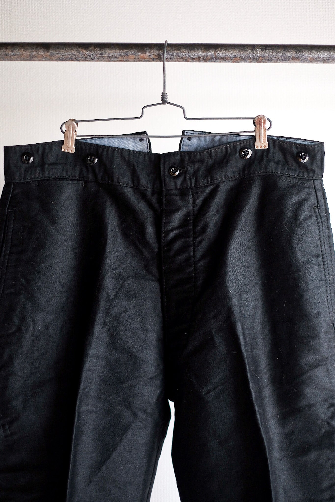 【~40's】French Vintage Black Moleskin Work Pants "Dead Stock"