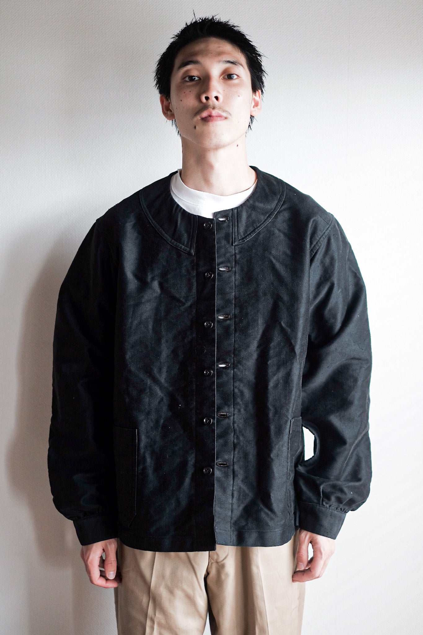 【~20's】French Vintage Black Moleskin Work Jacket "6 Buttons" "Dead Stock"
