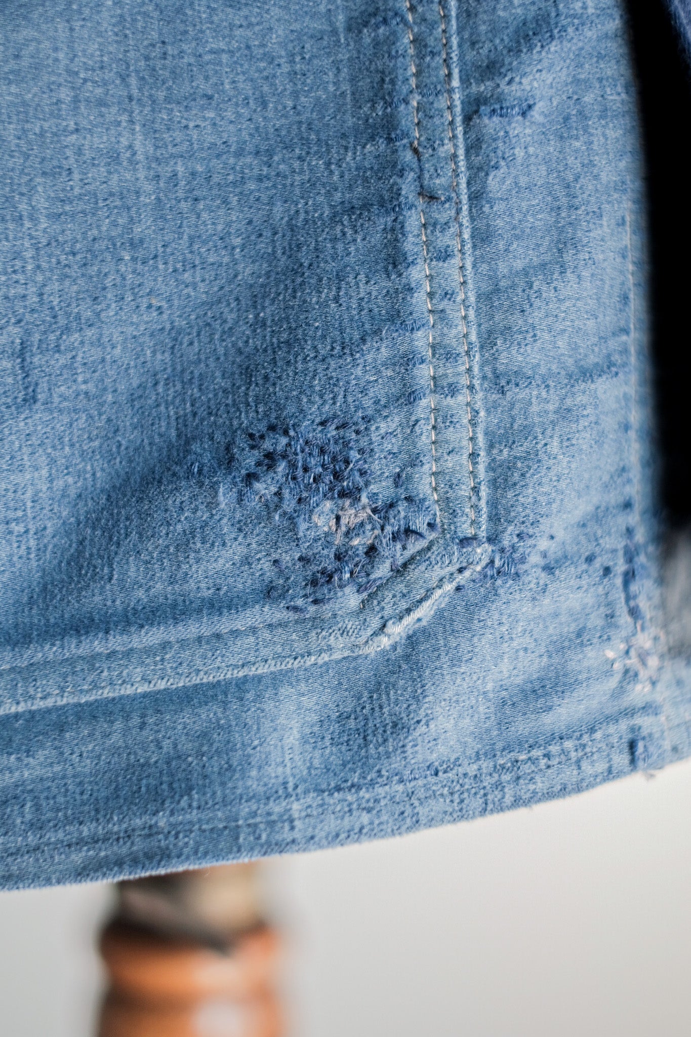【~40's】French Vintage Blue Moleskin Work Jacket "Le Mont St. Michel"