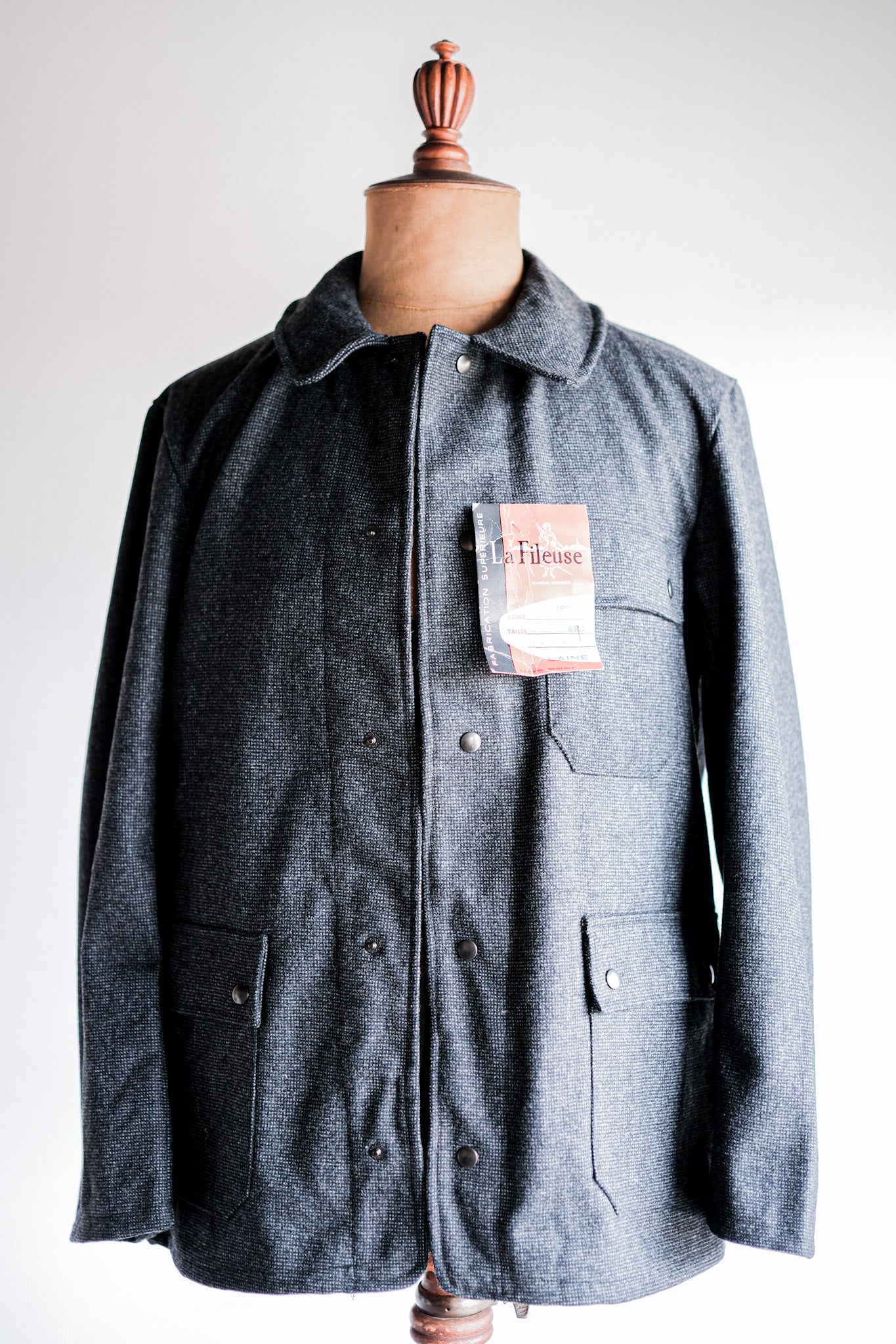 【~60's】French Vintage Gray Wool Work Jacket Size.48 "Dead Stock"