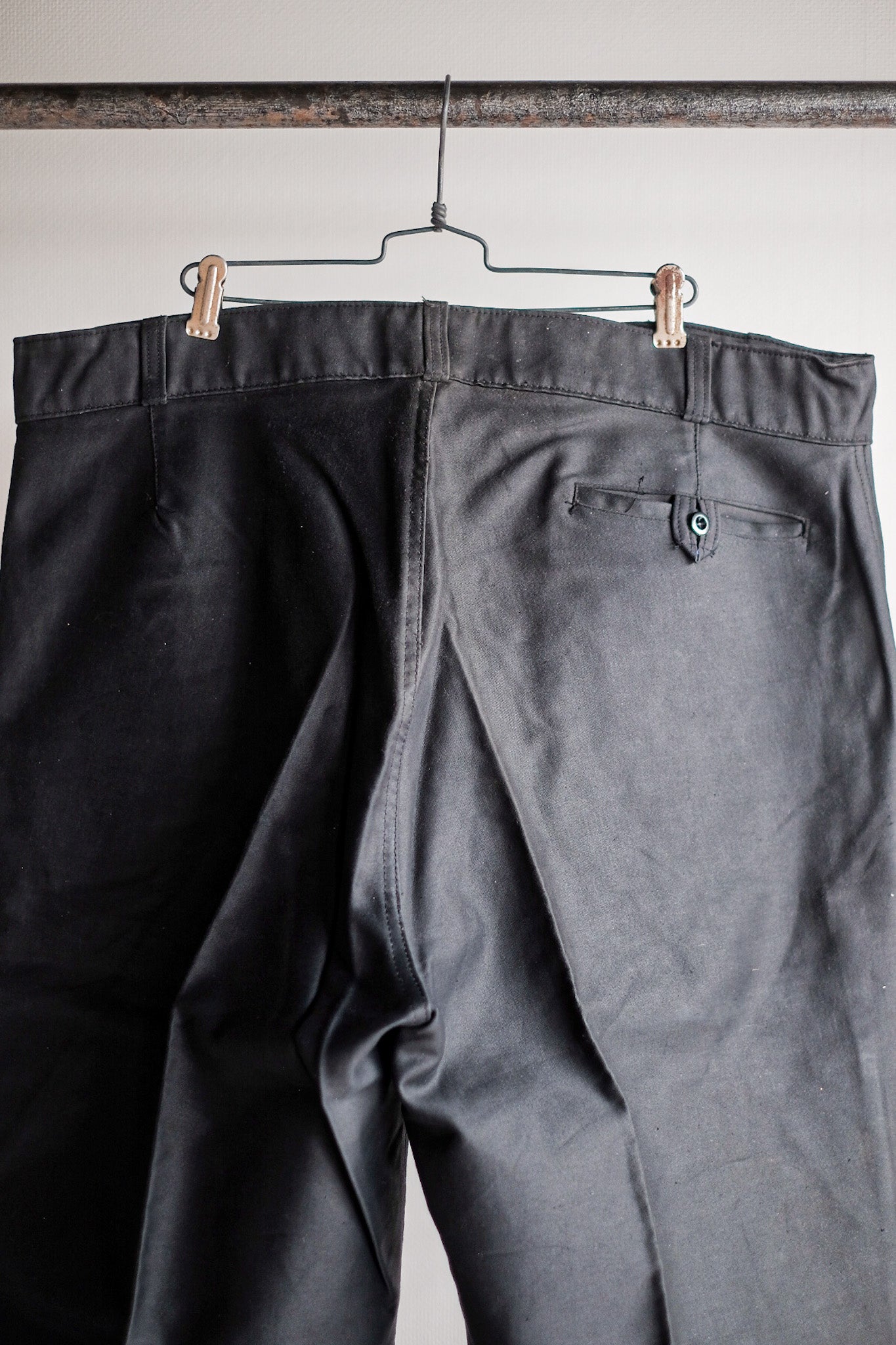 【~40's】French Vintage Black Moleskin Work Pants "Adolphe Lafont" "Dead Stock"
