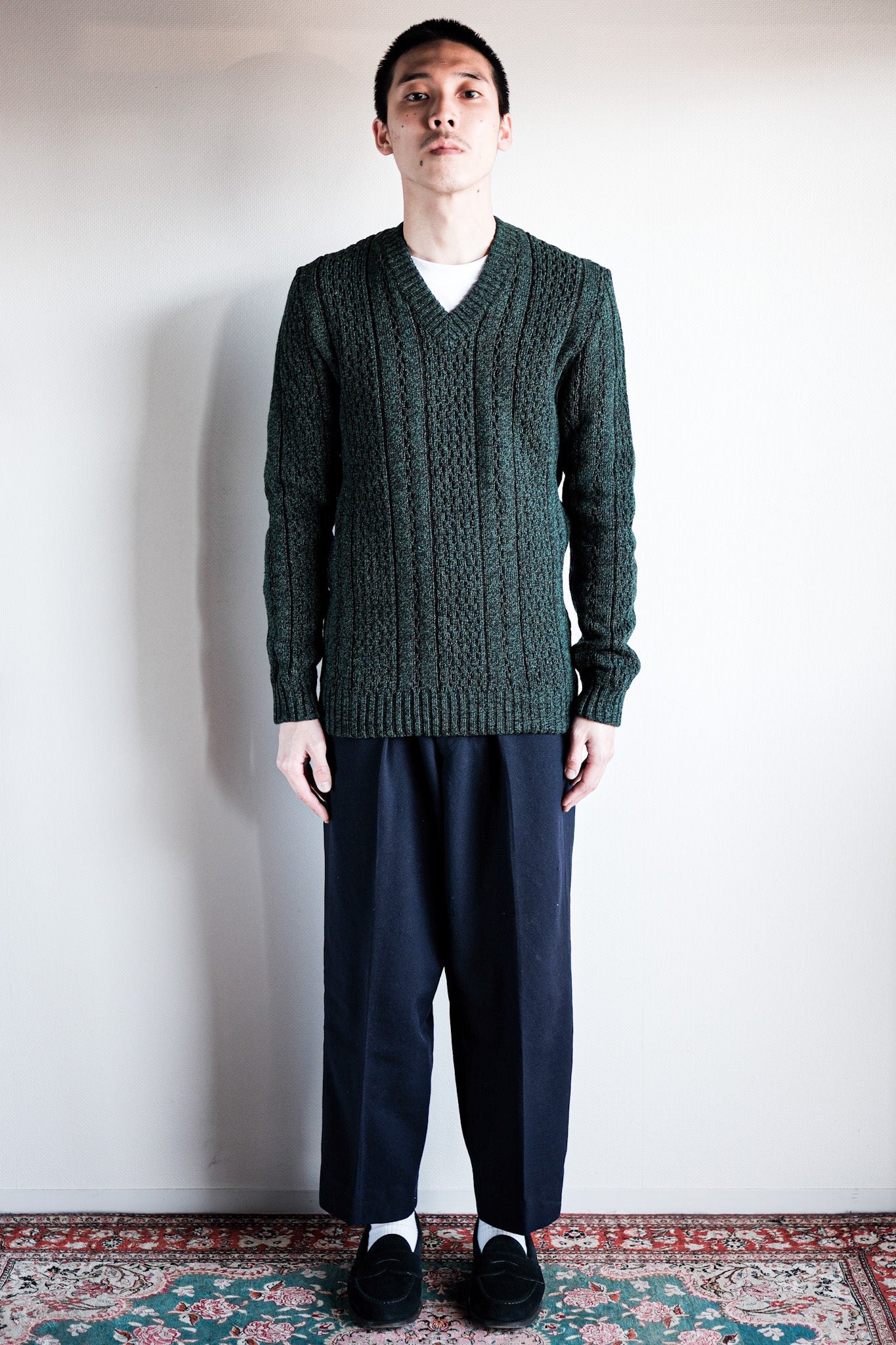 【~60's】French Vintage V-neck Wool Sweater "Dead Stock"