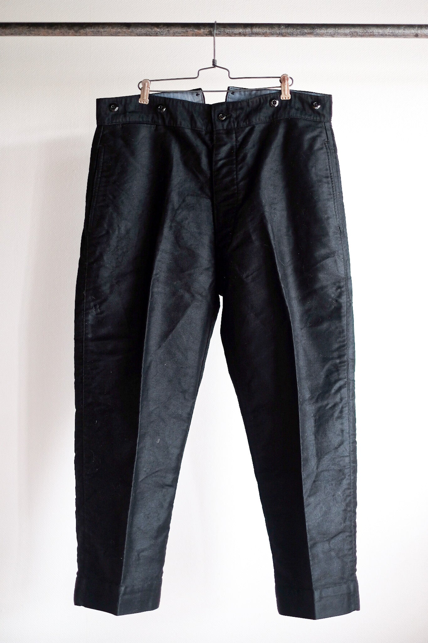 【~40's】French Vintage Black Moleskin Work Pants "Dead Stock"