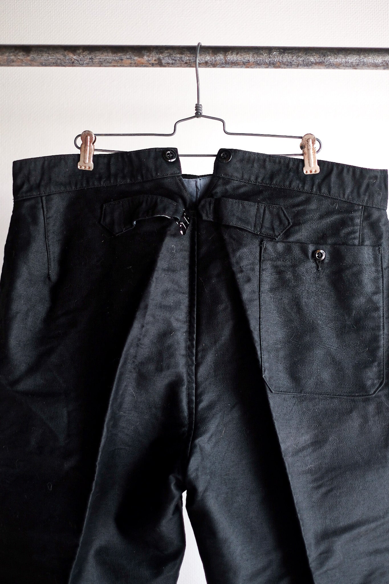 【~40's】French Vintage Black Moleskin Work Pants "Dead Stock"
