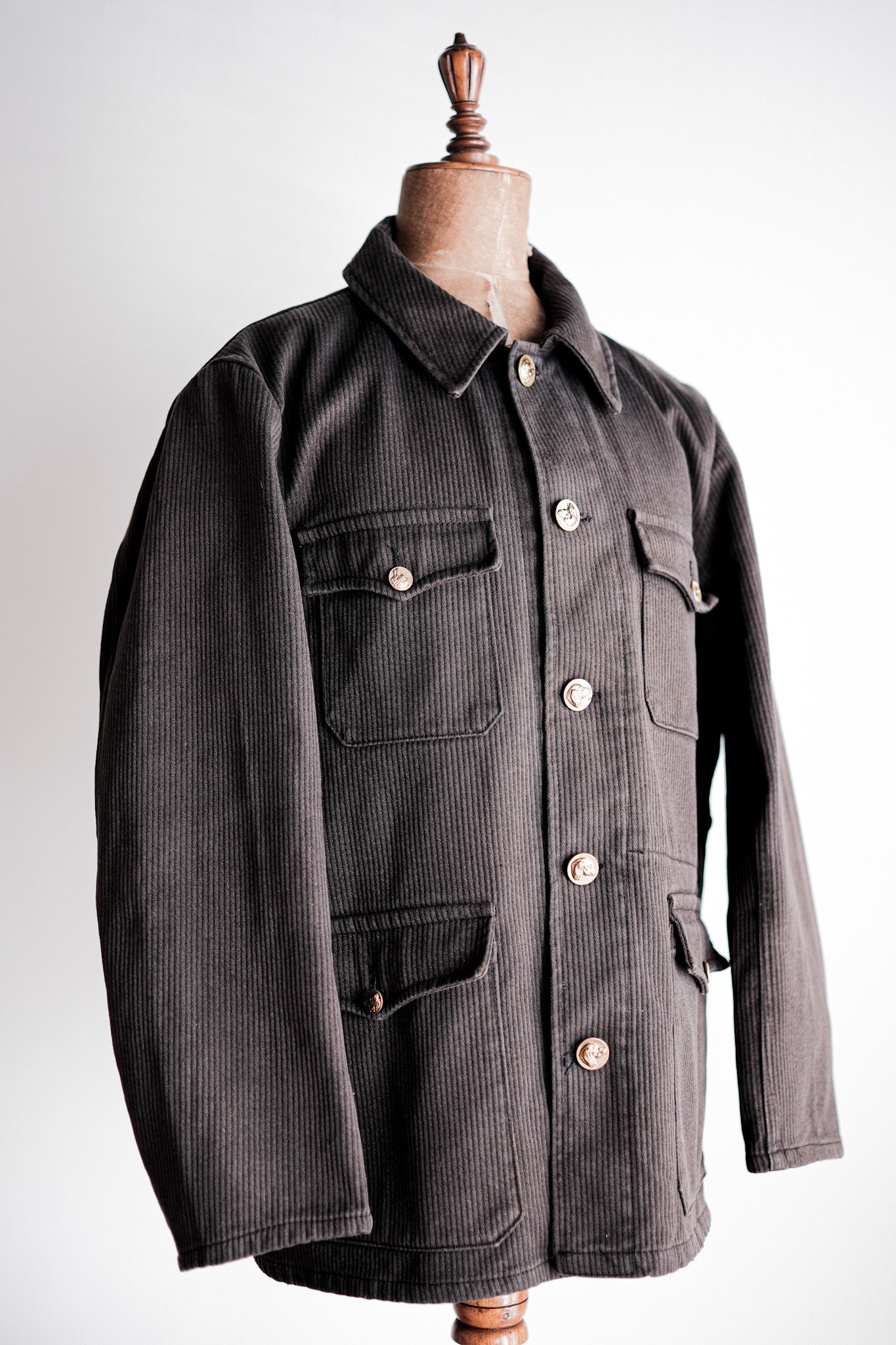 【~50's】French Vintage Brown Cotton Pique Hunting Jacket