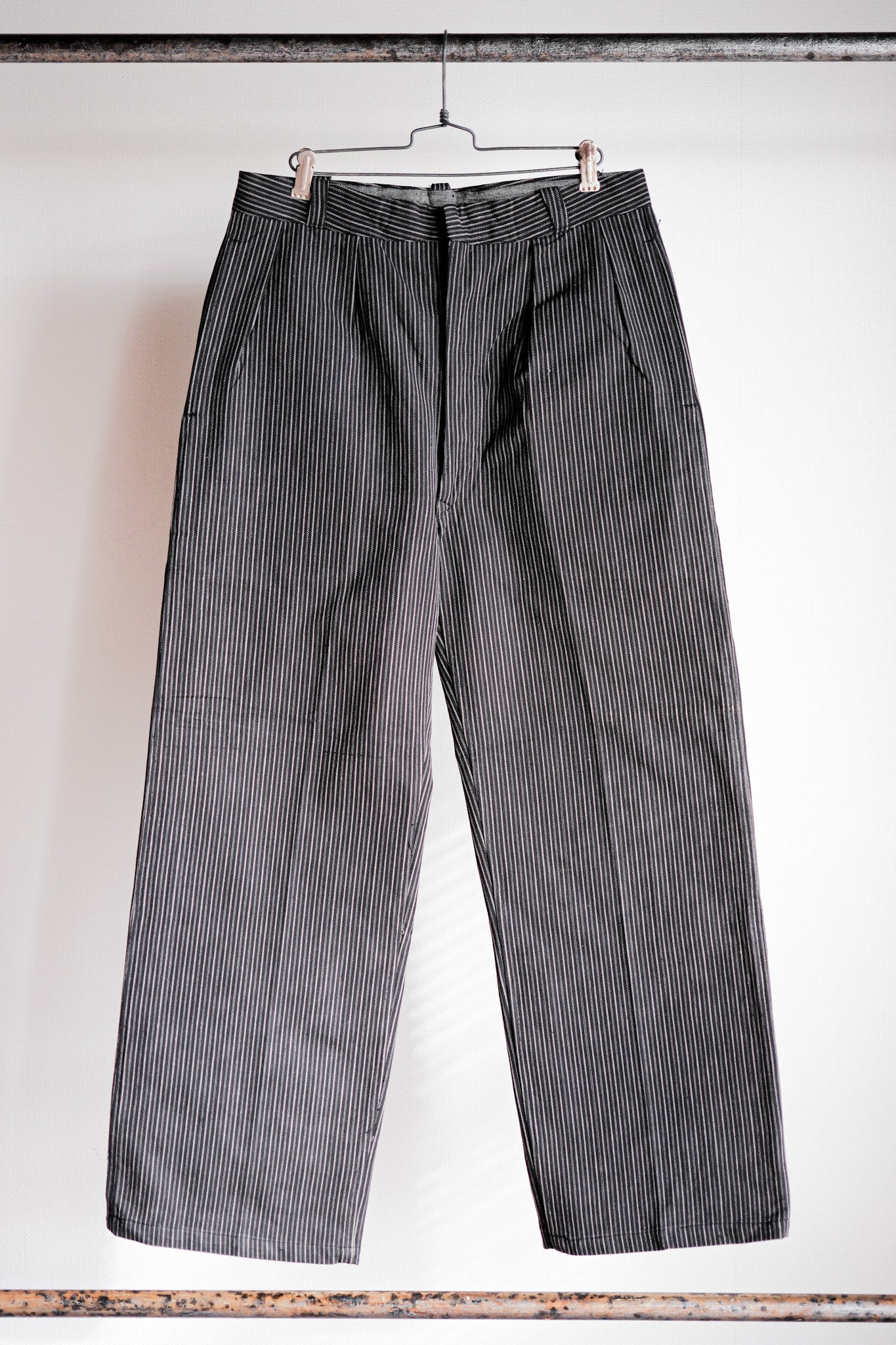【~40's】French Vintage Cotton Striped Work Pants "Dead Stock"