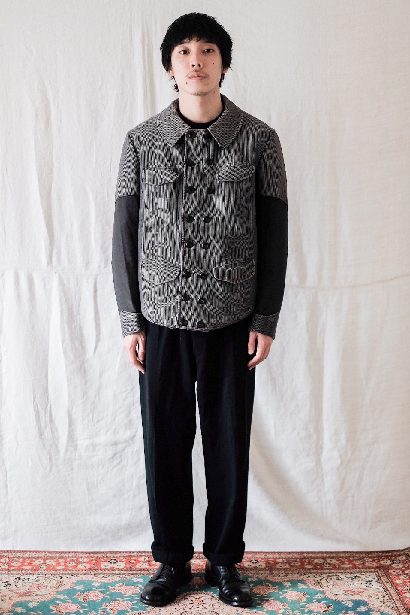 【~50's】Belgium Vintage Printed Moleskin Double Breasted Work Jacket