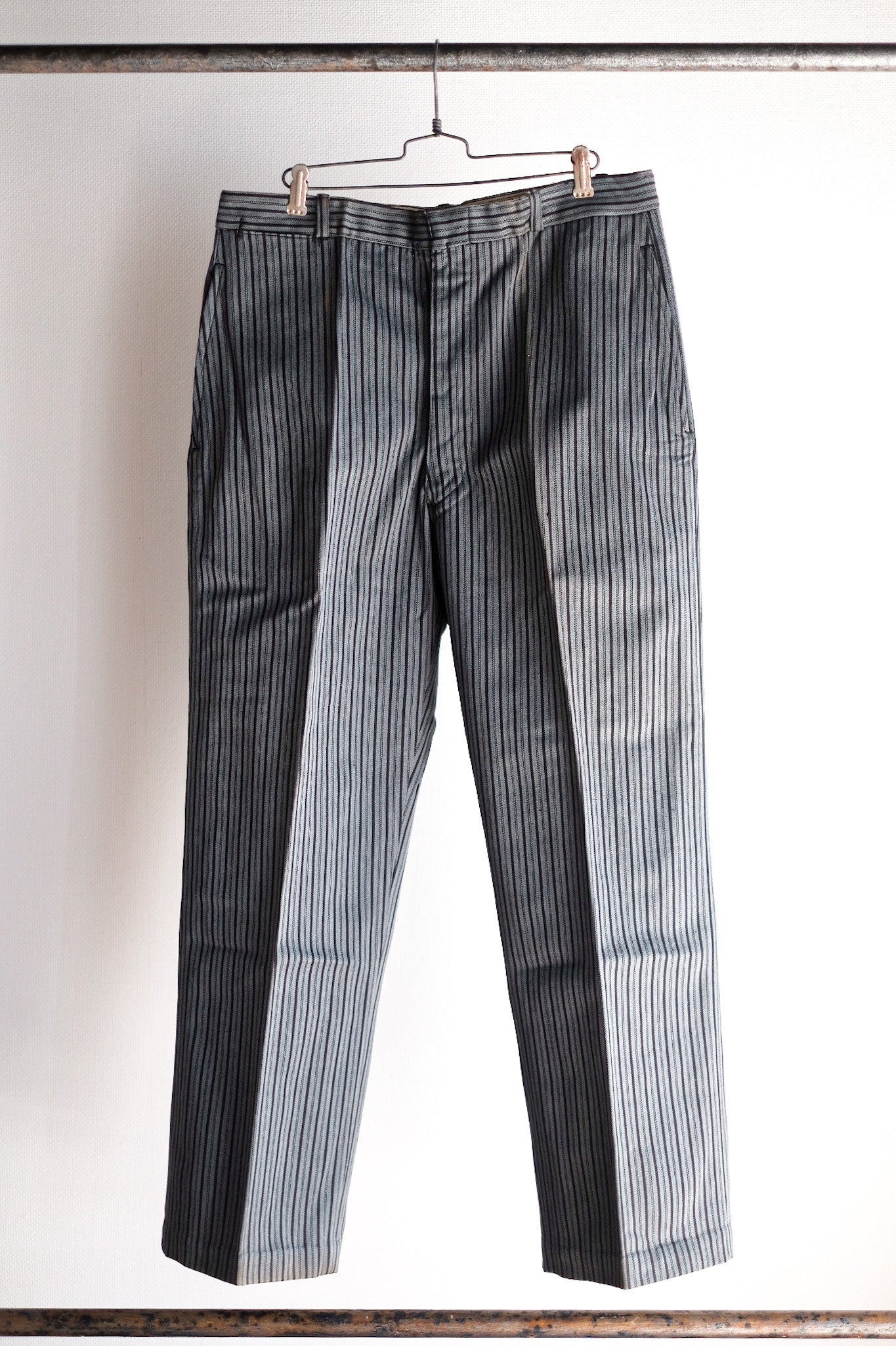 【~40's】French Vintage Cotton Striped Work Pants "Dead Stock"