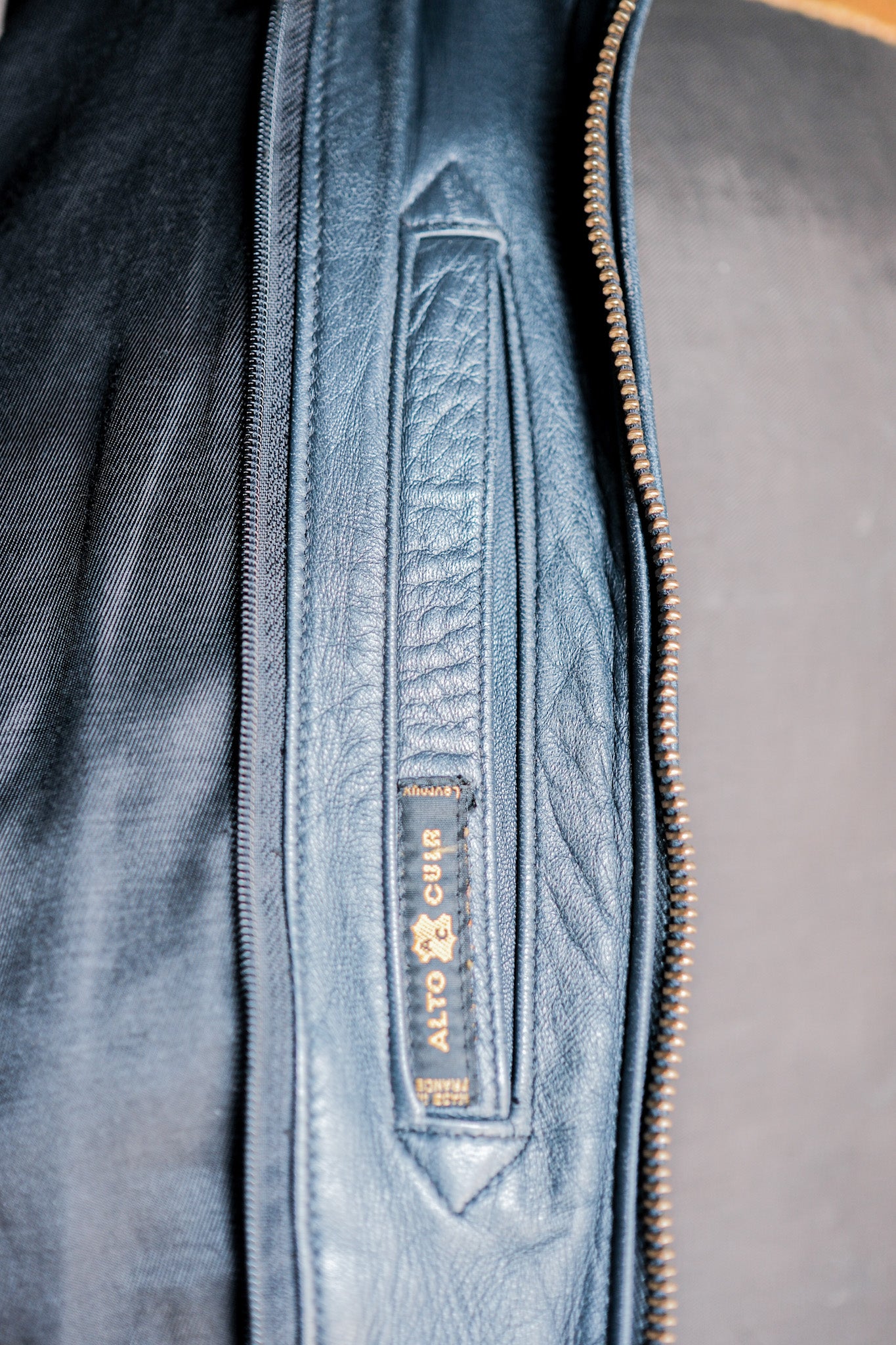 【~70's】French Air Force Pilot Leather Jacket With Chin Strap Size.96M