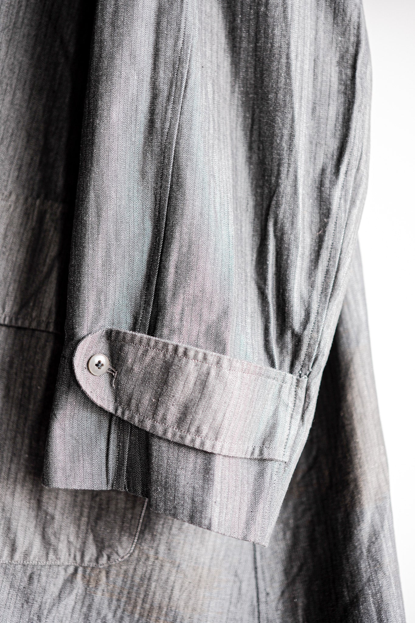 【~40's】French Vintage Salt & Pepper Cotton HBT Work Coat With Chin Strap "Dead Stock"