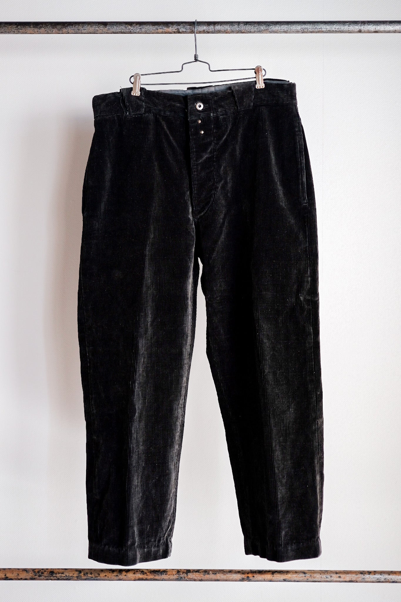 【~ 40 대 's 프랑스 빈티지 다크 브라운 코듀로이 작업 바지