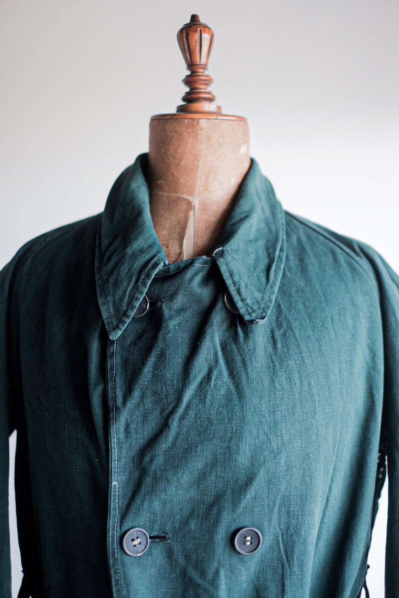 【~40's】French Army Double Breasted Green Linen Canvas Jacket