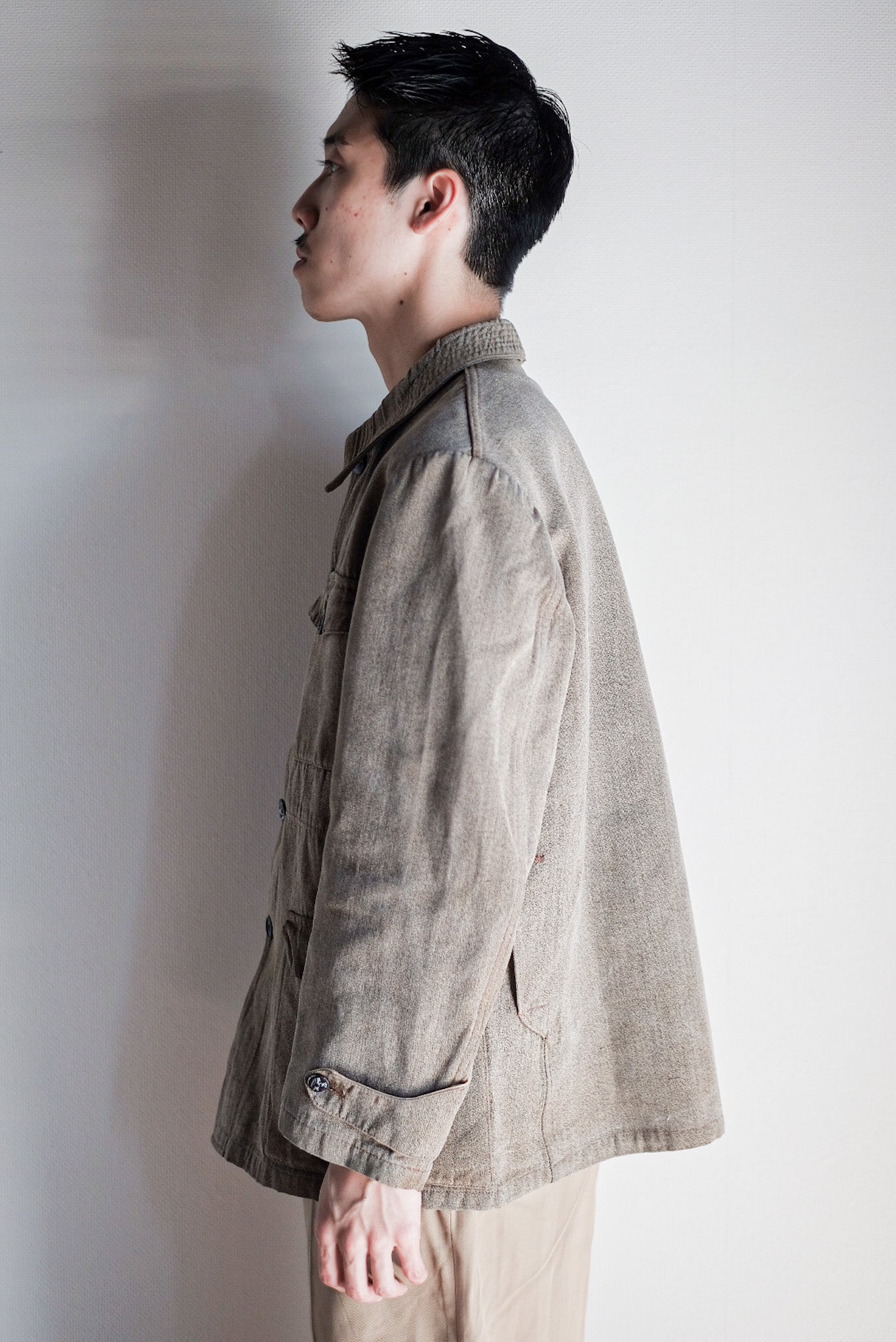 【~30's】French Vintage Brown Cotton Salt & Pepper Hunting Jacket