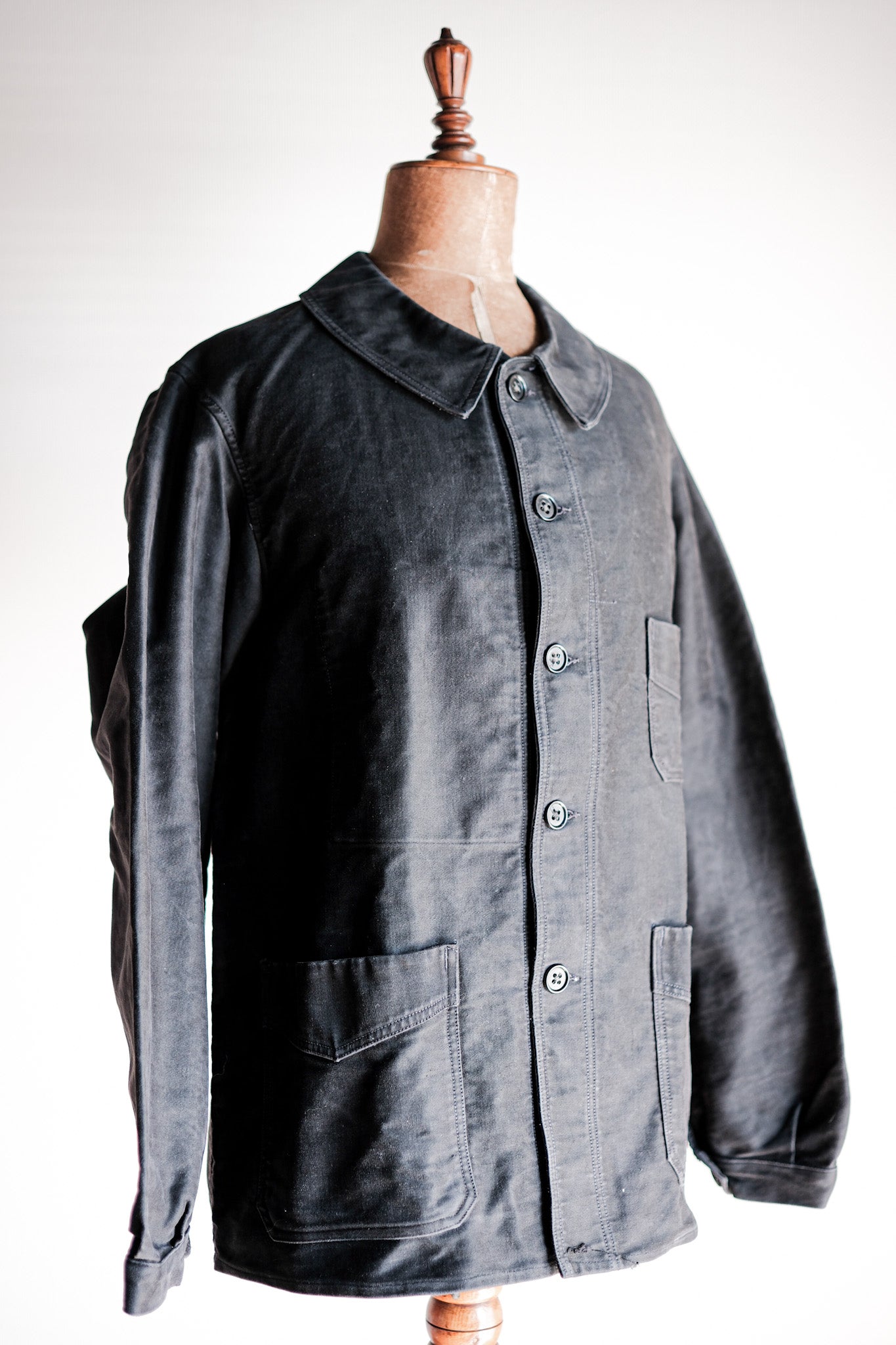 【~40's】French Vintage Black Moleskin Work Jacket "Le Mont St. Michel"