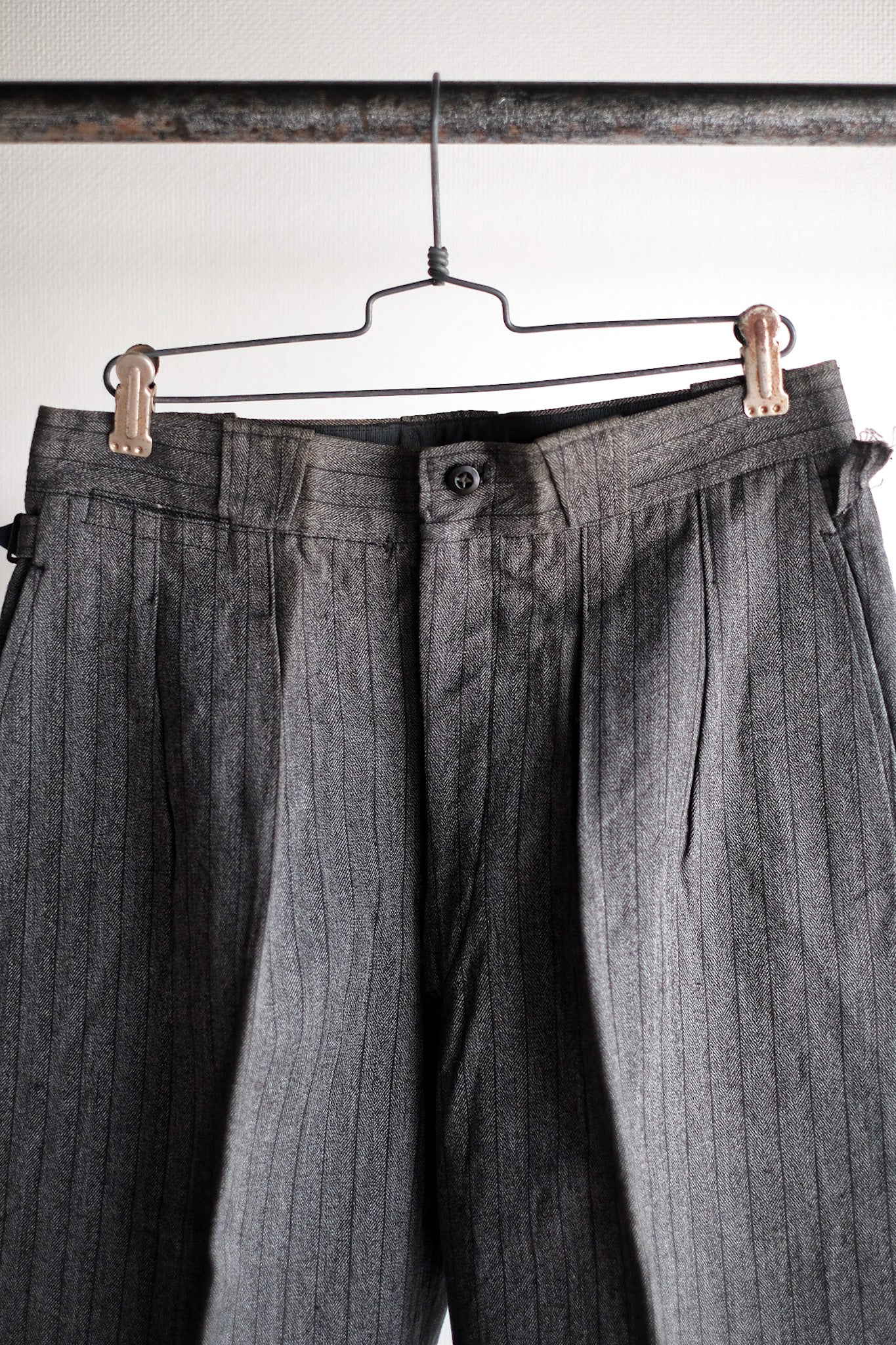 【~40's】French Vintage Salt & Pepper Cotton Striped Work Pants "Dead Stock"