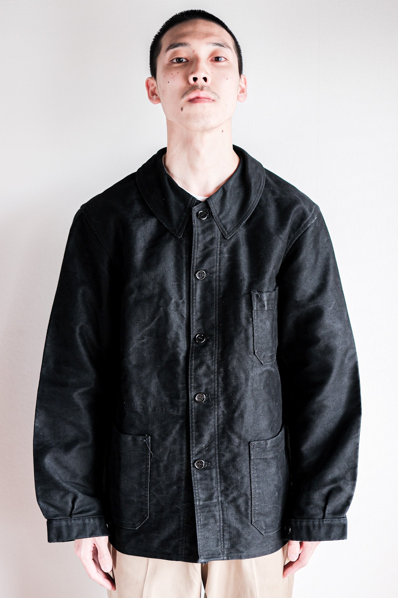 【~50's】French Vintage Black Moleskin Work Jacket