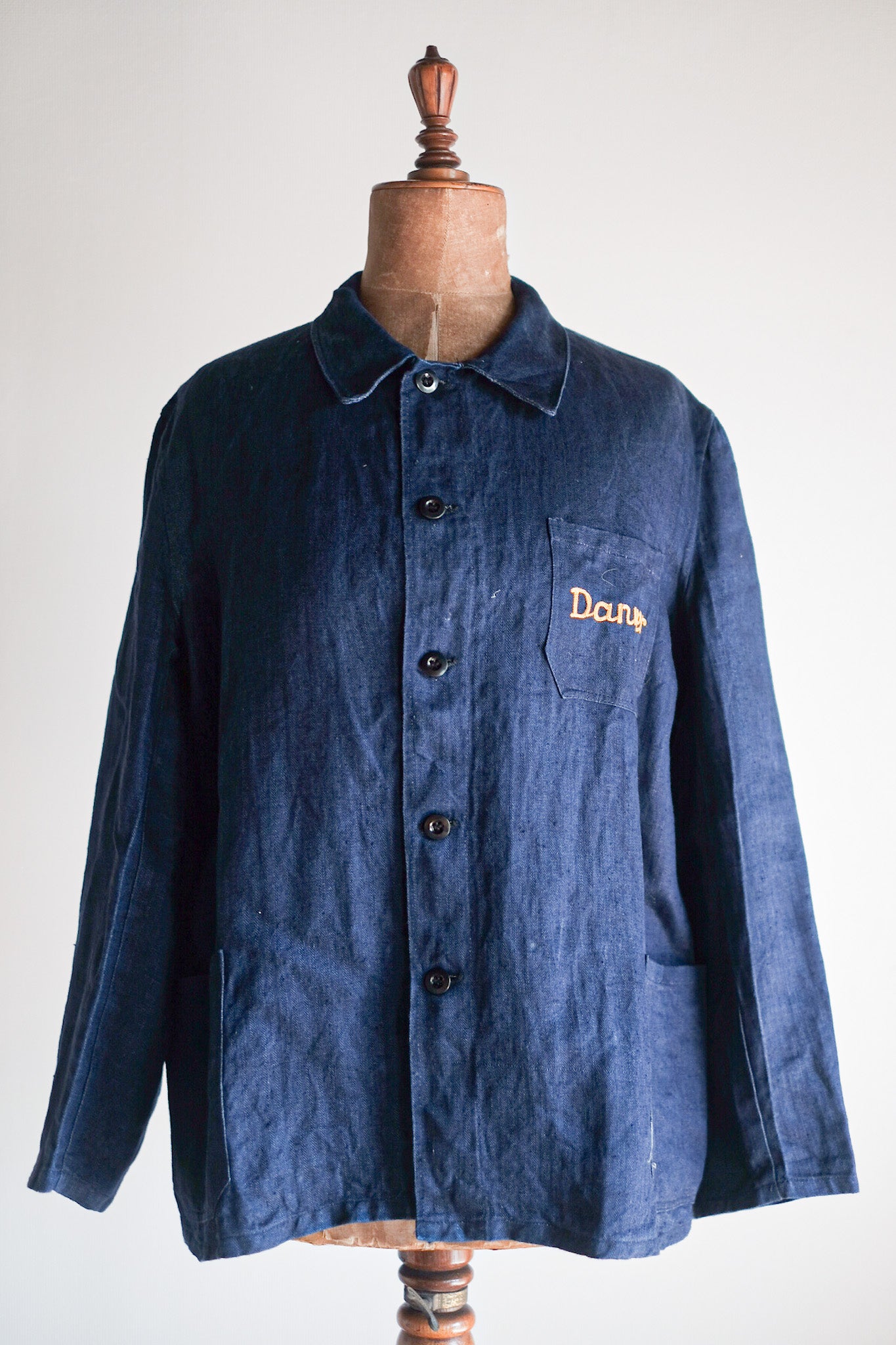 【~40's】French Vintage Indigo HBT Linen Work Jacket