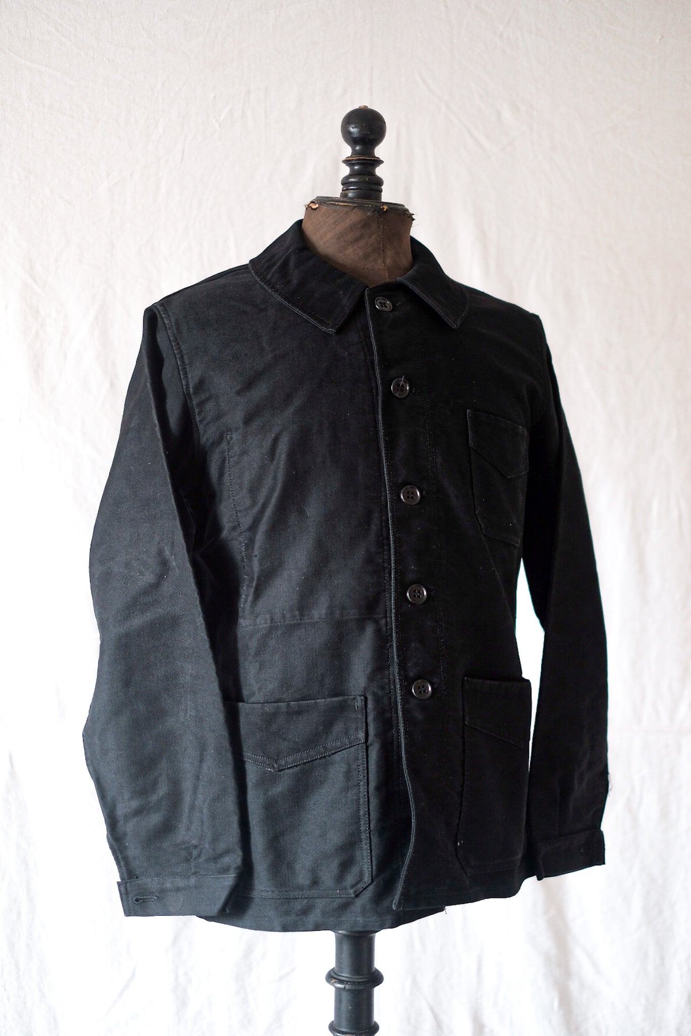 【~40's】French Vintage "Le Mont St. Michel" Black Moleskin Work Jacket