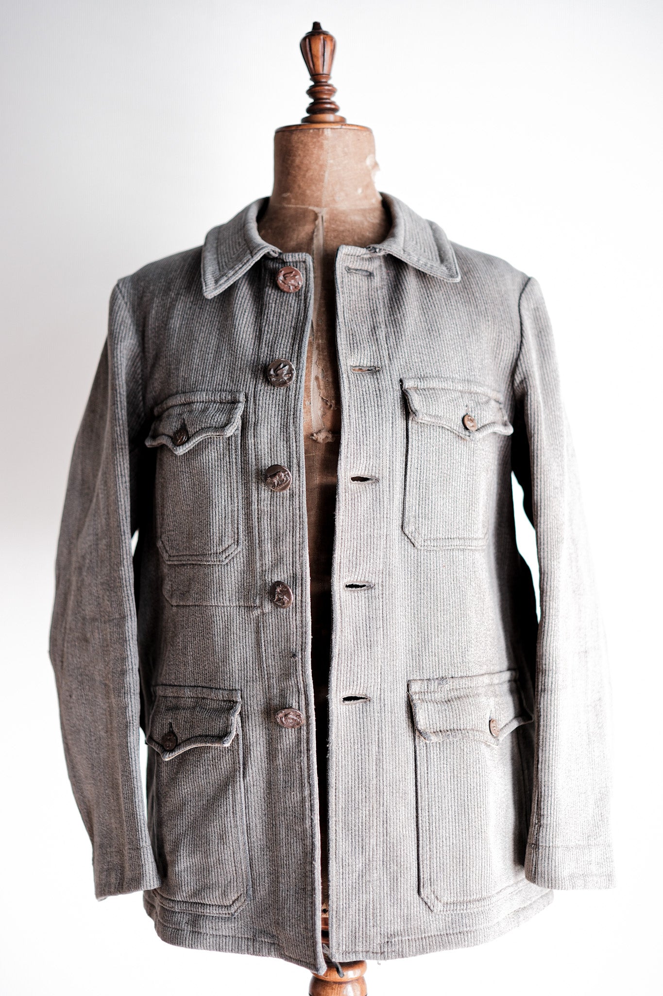【~50's】French Vintage Gray Cotton Pique Hunting Jacket