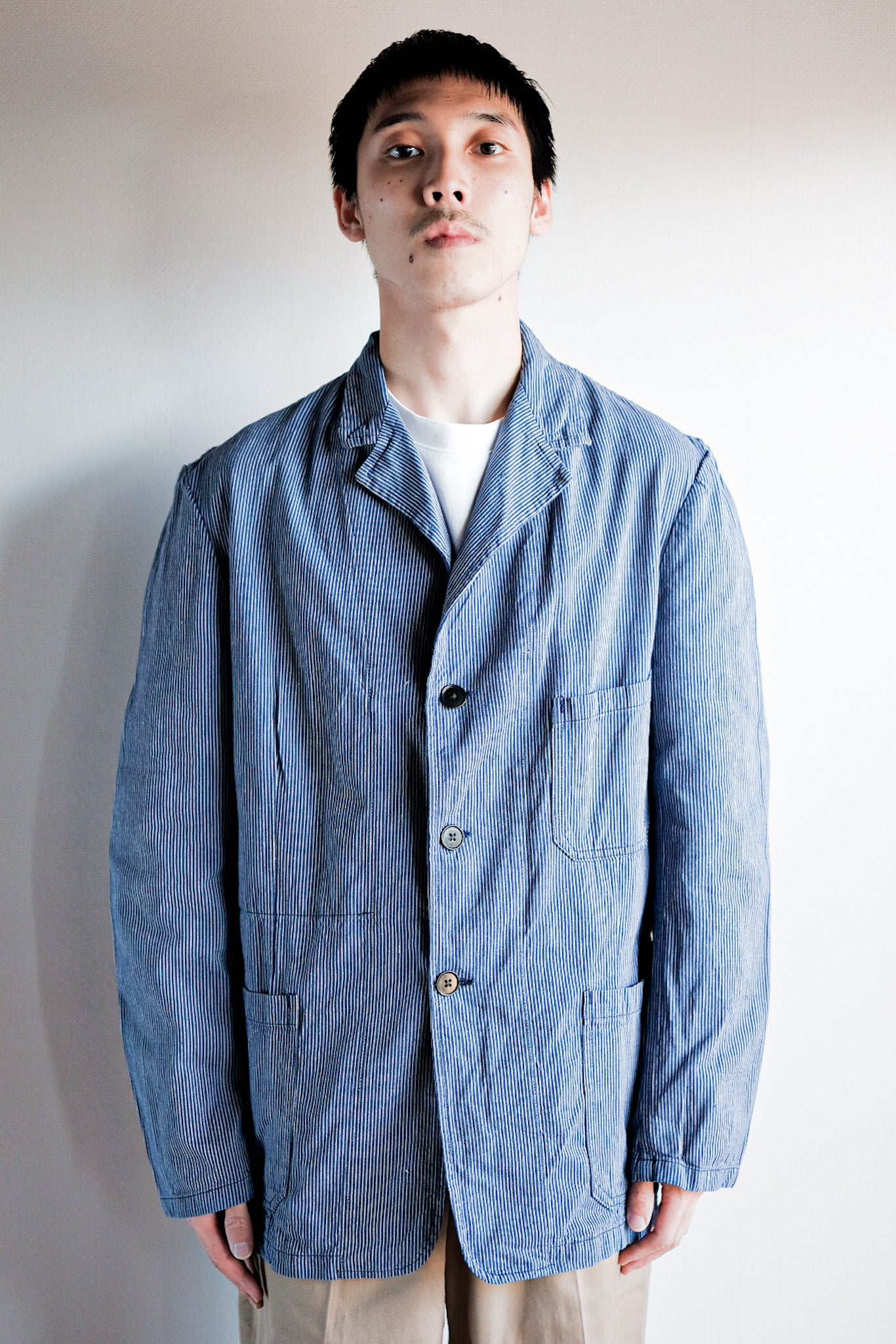 【~60's】French Vintage Cotton Striped Work Jacket "AU MOLINEL"