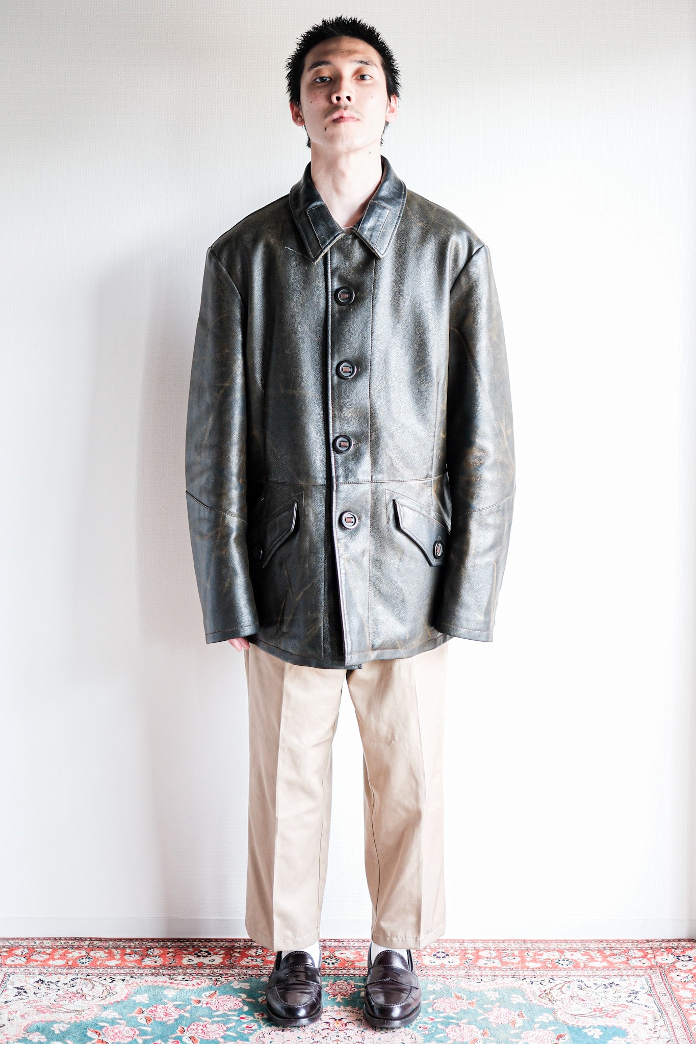 【~90’s】Old ARMANI JEANS M-59 Type PVC Leather Jacket