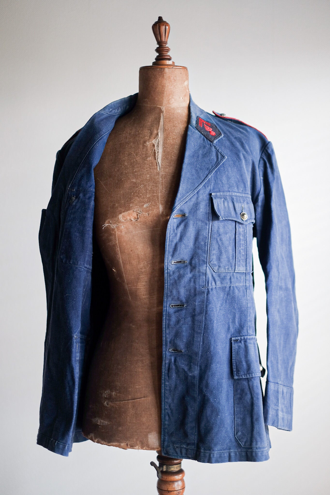 【~40's】French Vintage Indigo Metis Fireman Lapel Jacket
