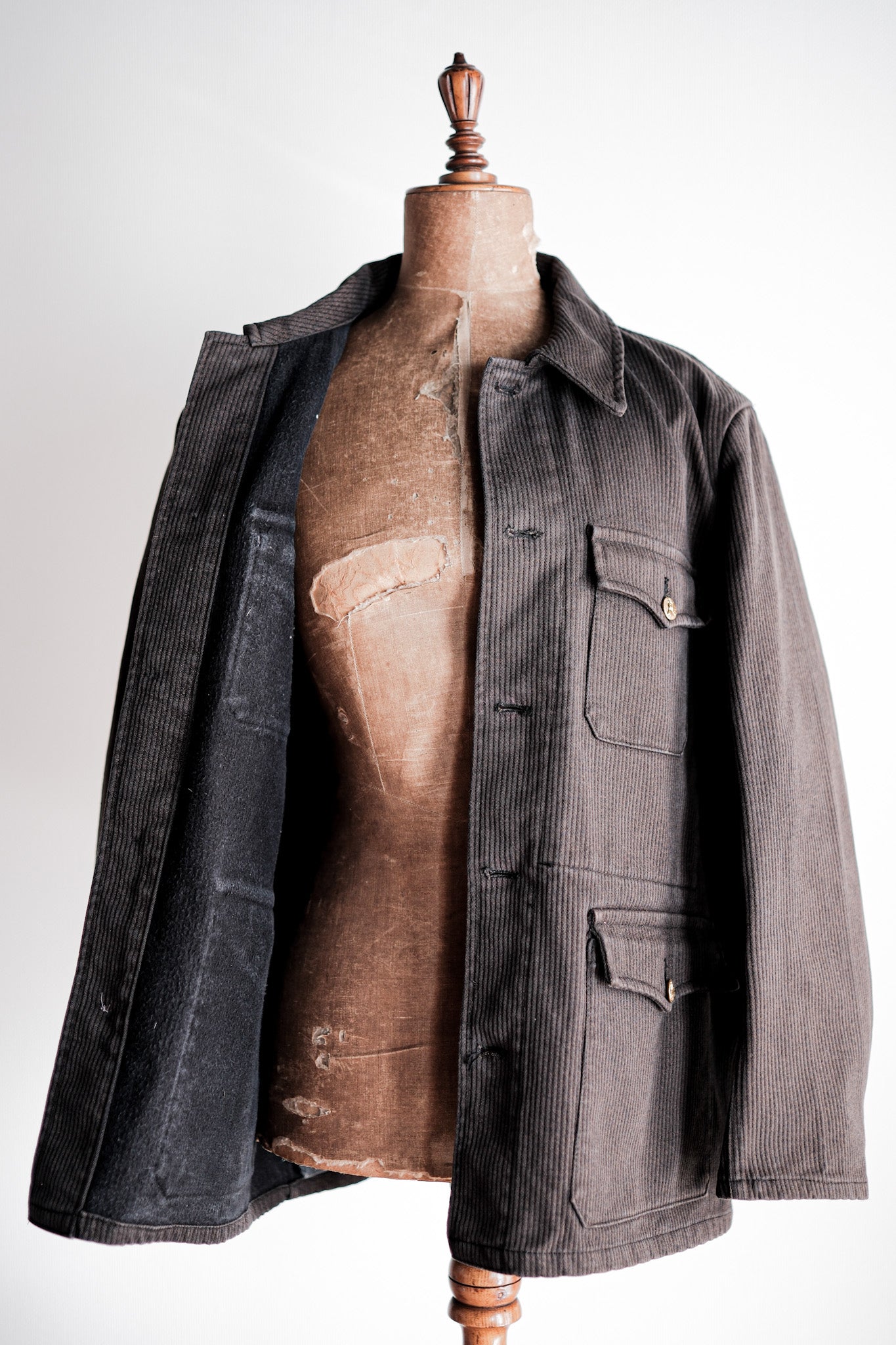 【~50's】French Vintage Brown Cotton Pique Hunting Jacket