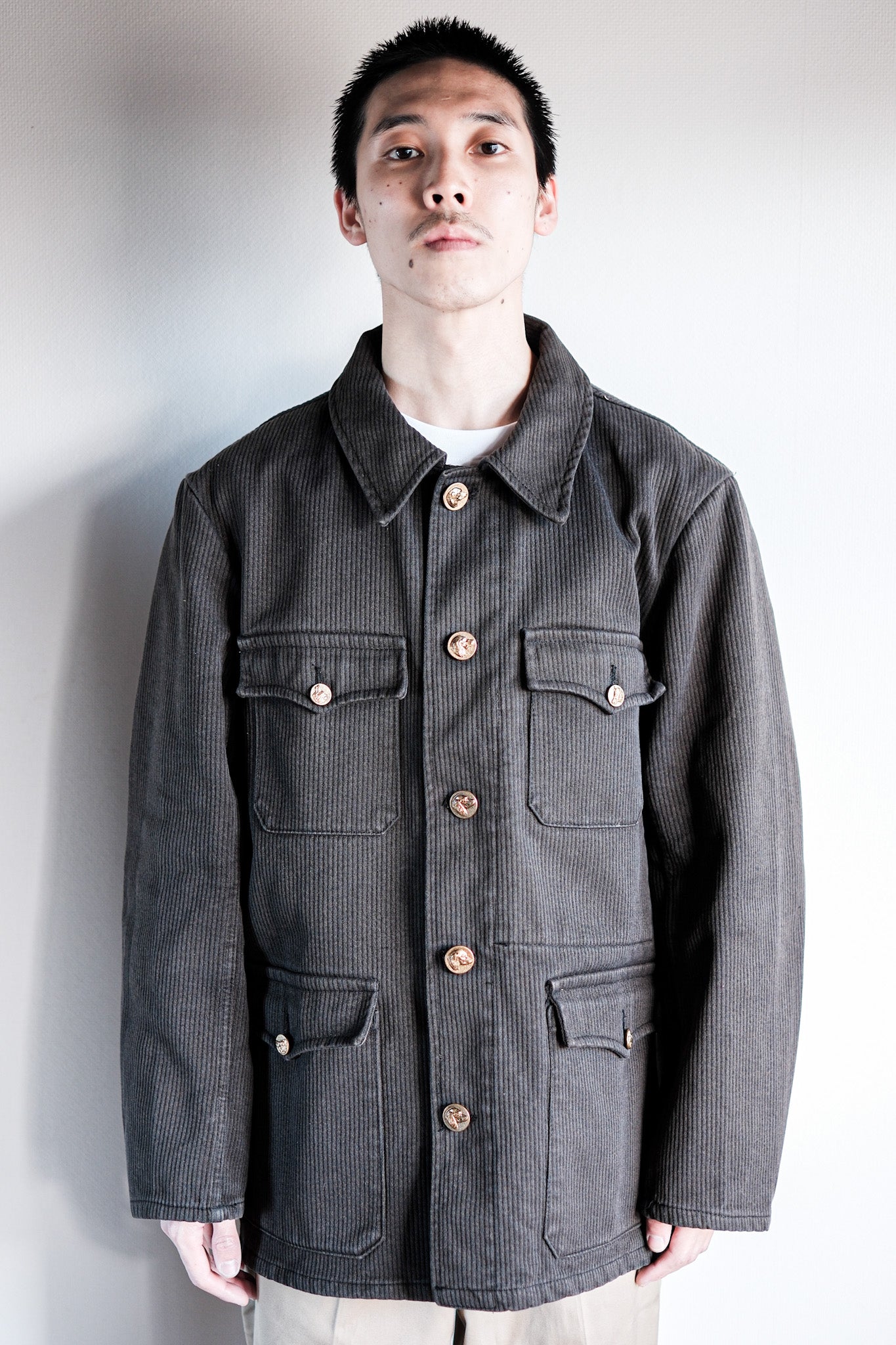 【~50's】French Vintage Brown Cotton Pique Hunting Jacket