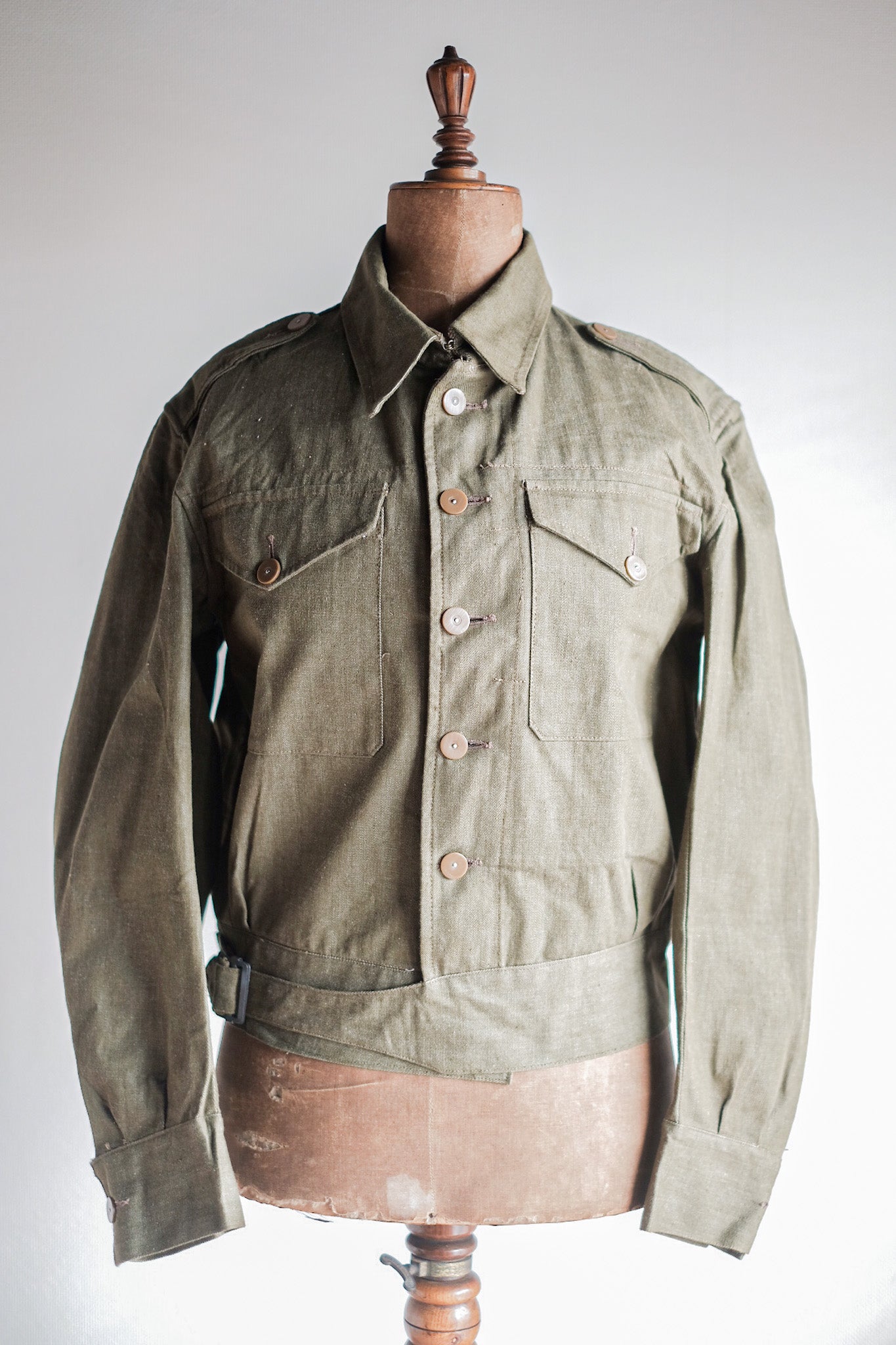 【~50's】British Army Green Denim Battle Dress Jacket Size.7 "Dead Stock"