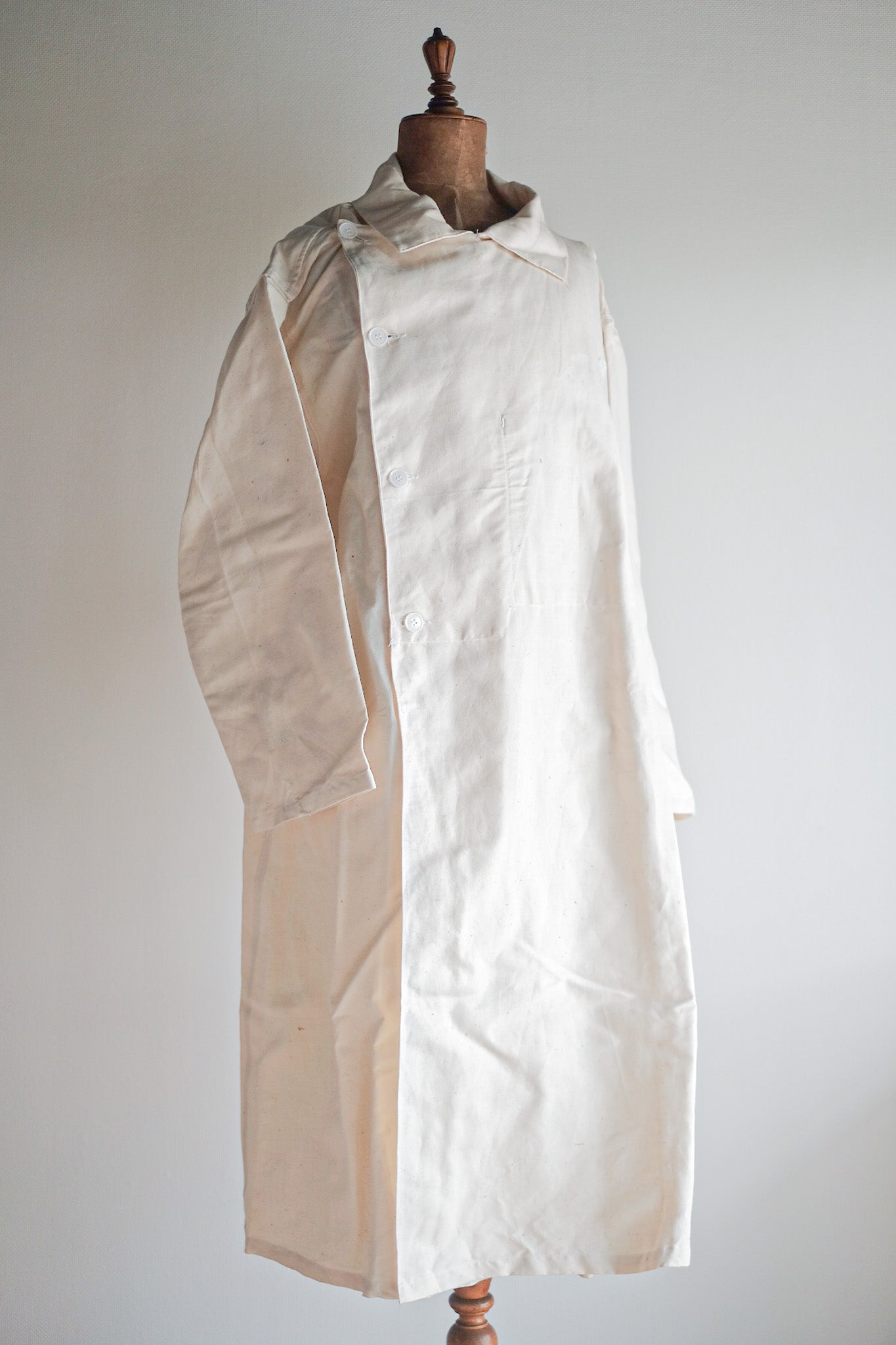 【~50's】French Army Double Breasted Linen Coat Hospital Military "Dead Stock"