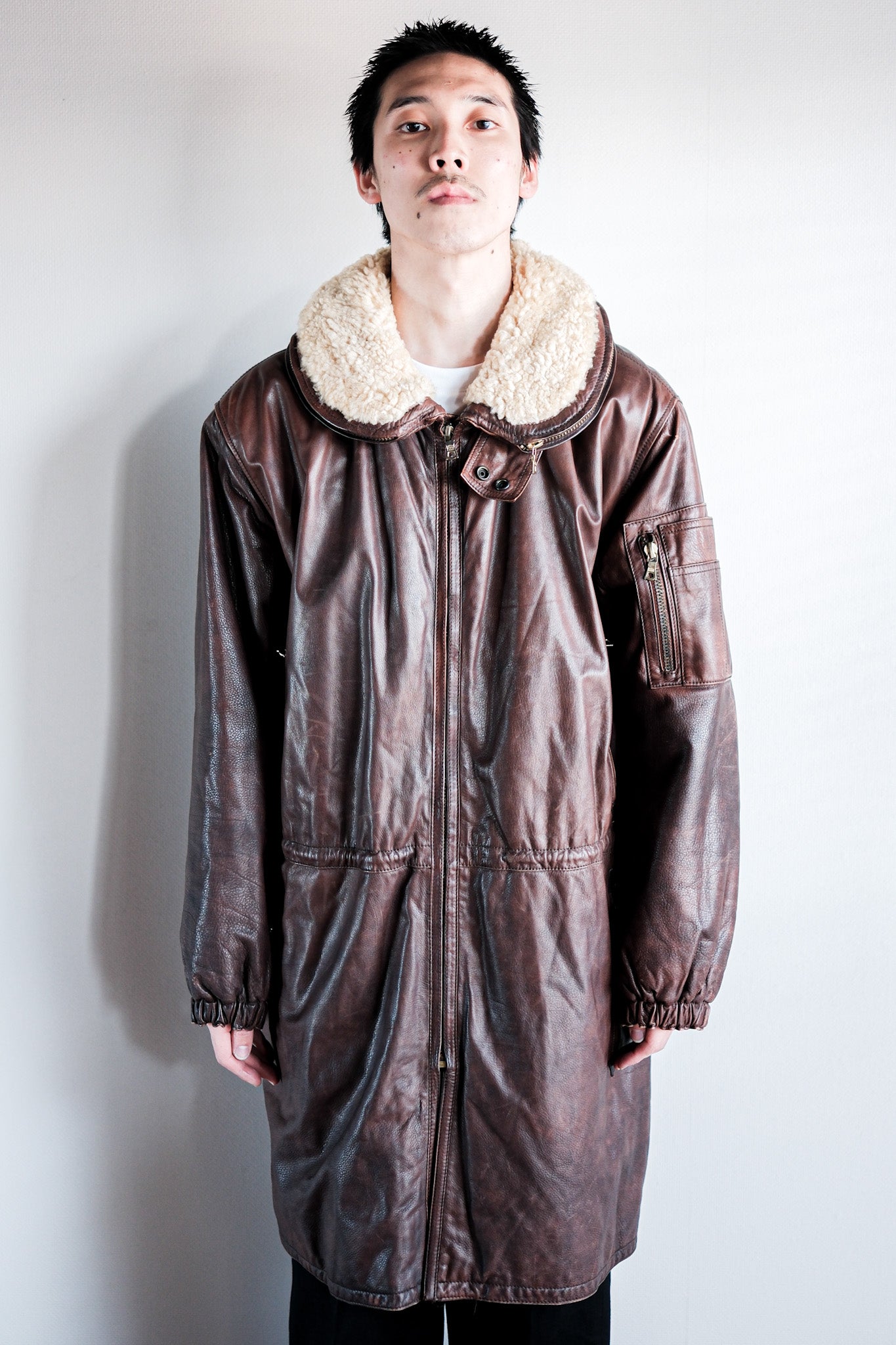 【~80's】Old GIORGIO ARMANI Aviator Style Leather Coat Size.48