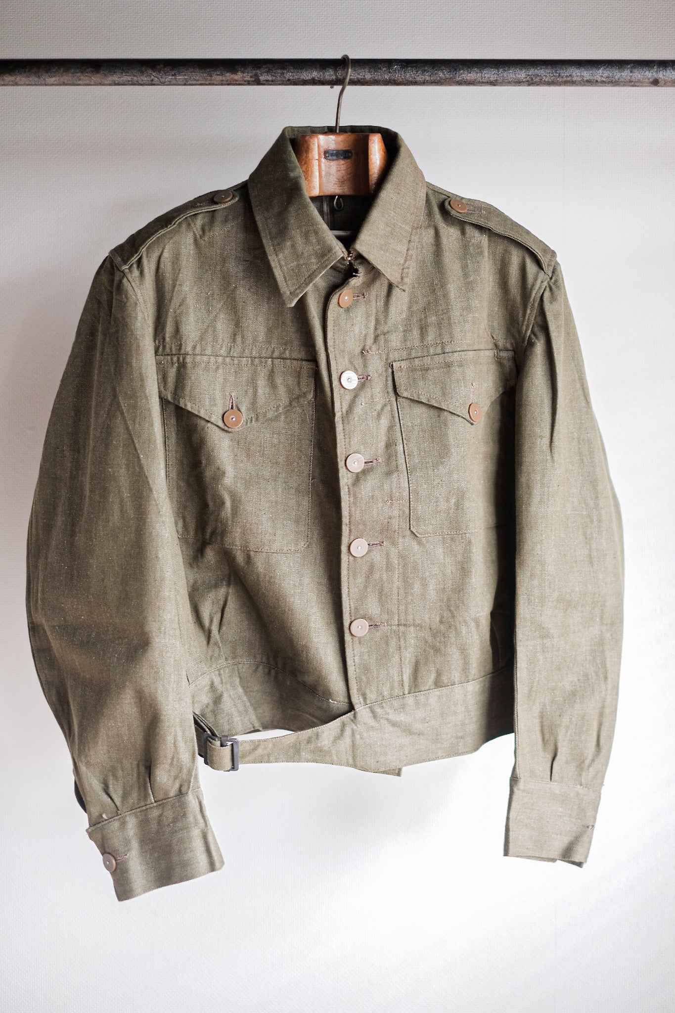 【~50's】British Army Green Denim Battle Dress Jacket Size.7 "Dead Stock"