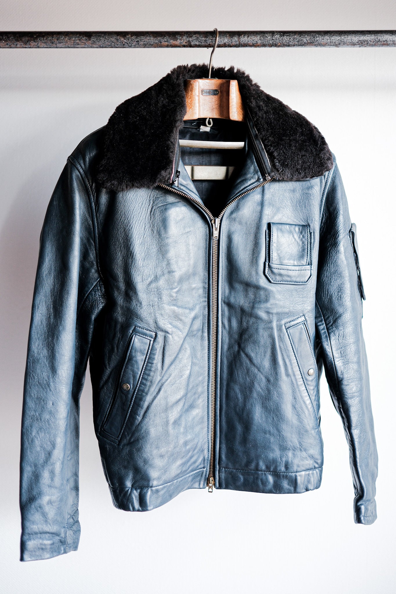 【~70's】French Air Force Pilot Leather Jacket Size.44